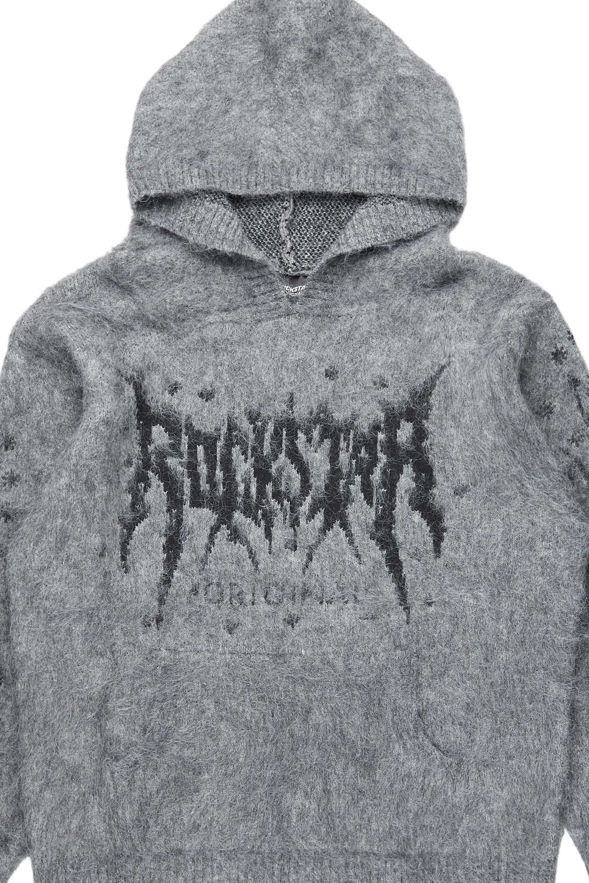 Keshay Grey Graphic Knit Hoodie - Image 6