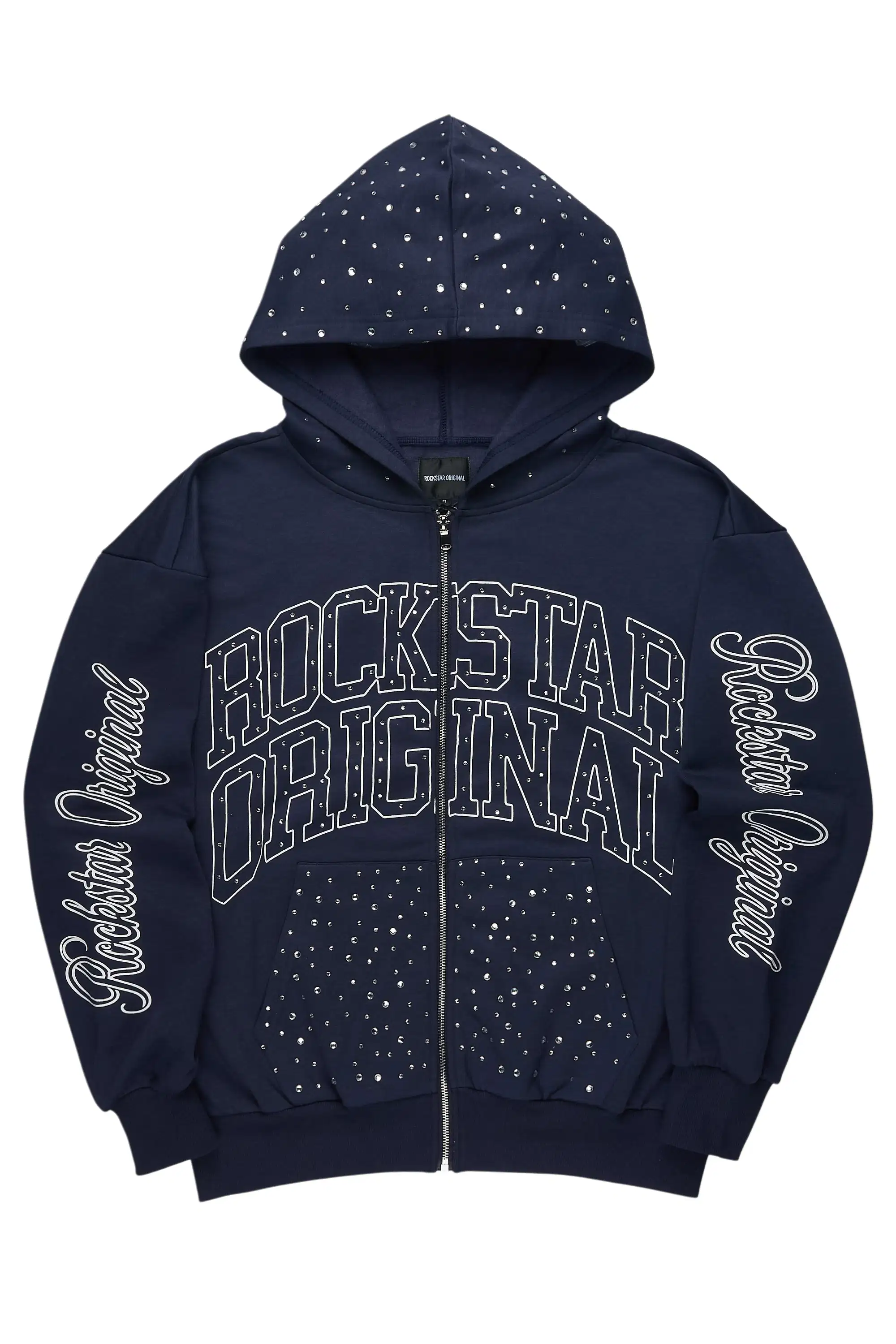 Alvina Navy Rhinestone Zip Up Hoodie - Image 3