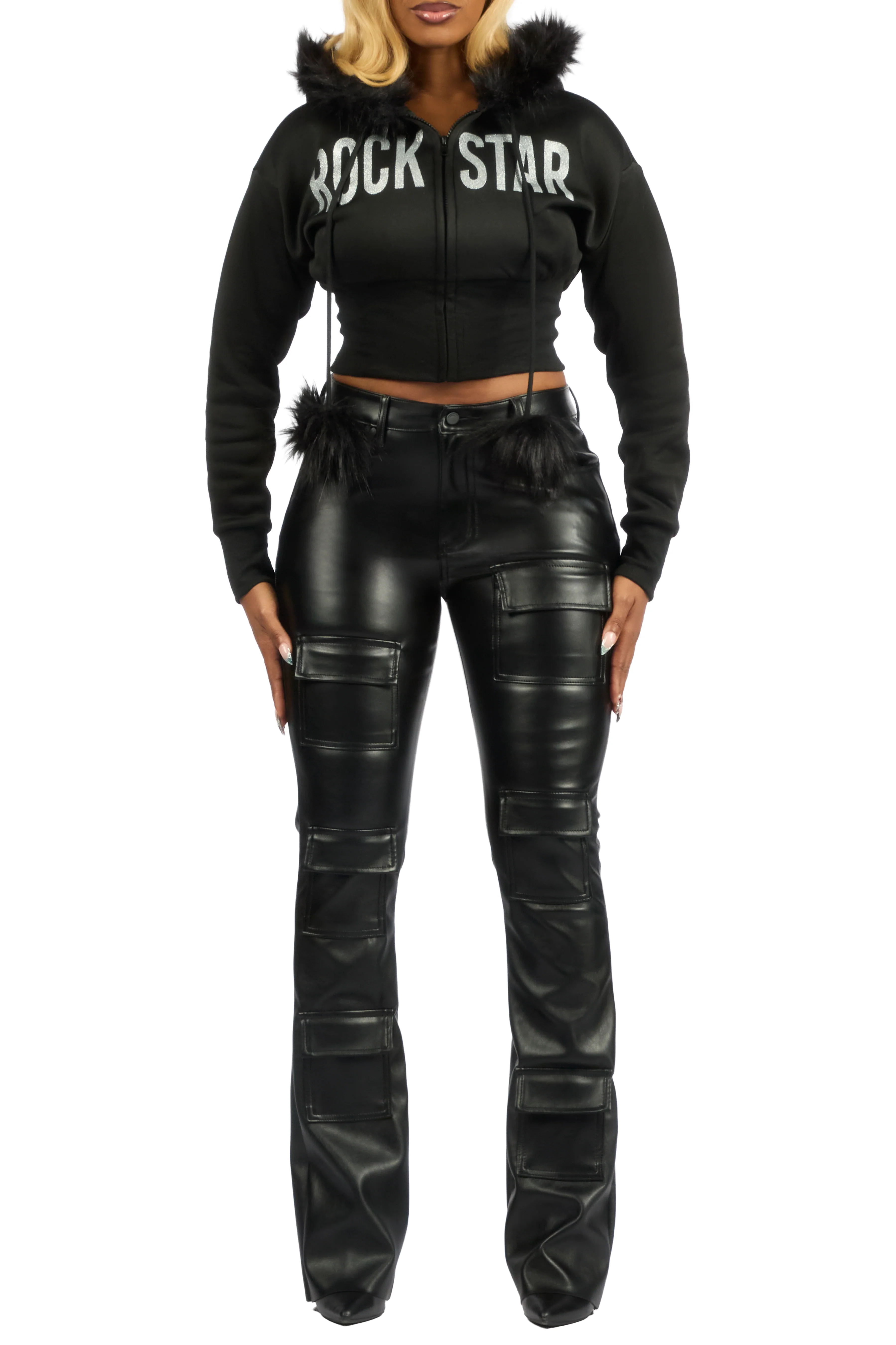 Felecia Black Zip Up Hoodie With Fur Hood - Image 10
