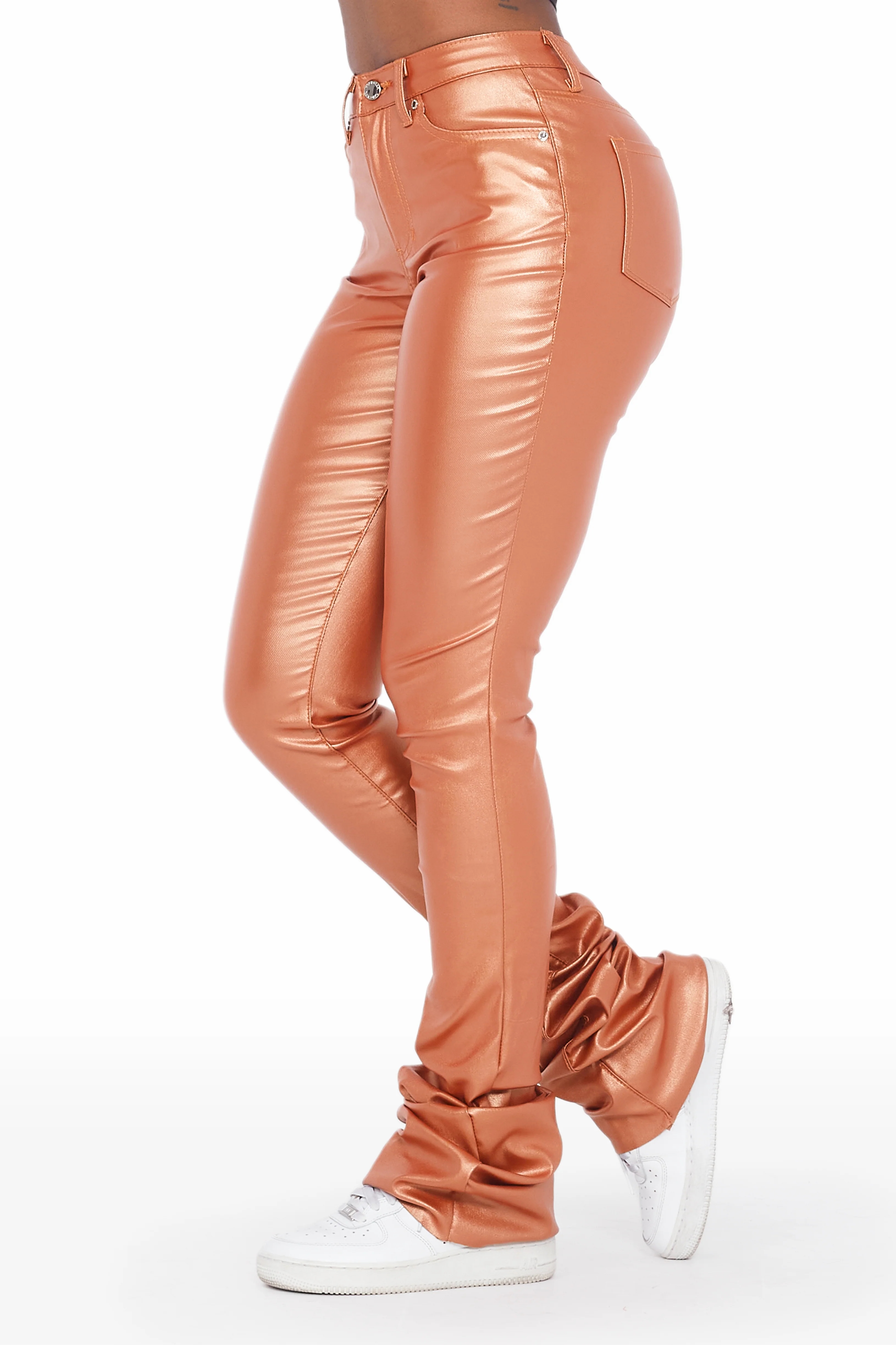 The Drama Metallic Orange PU Super Stacked Pant - Image 2