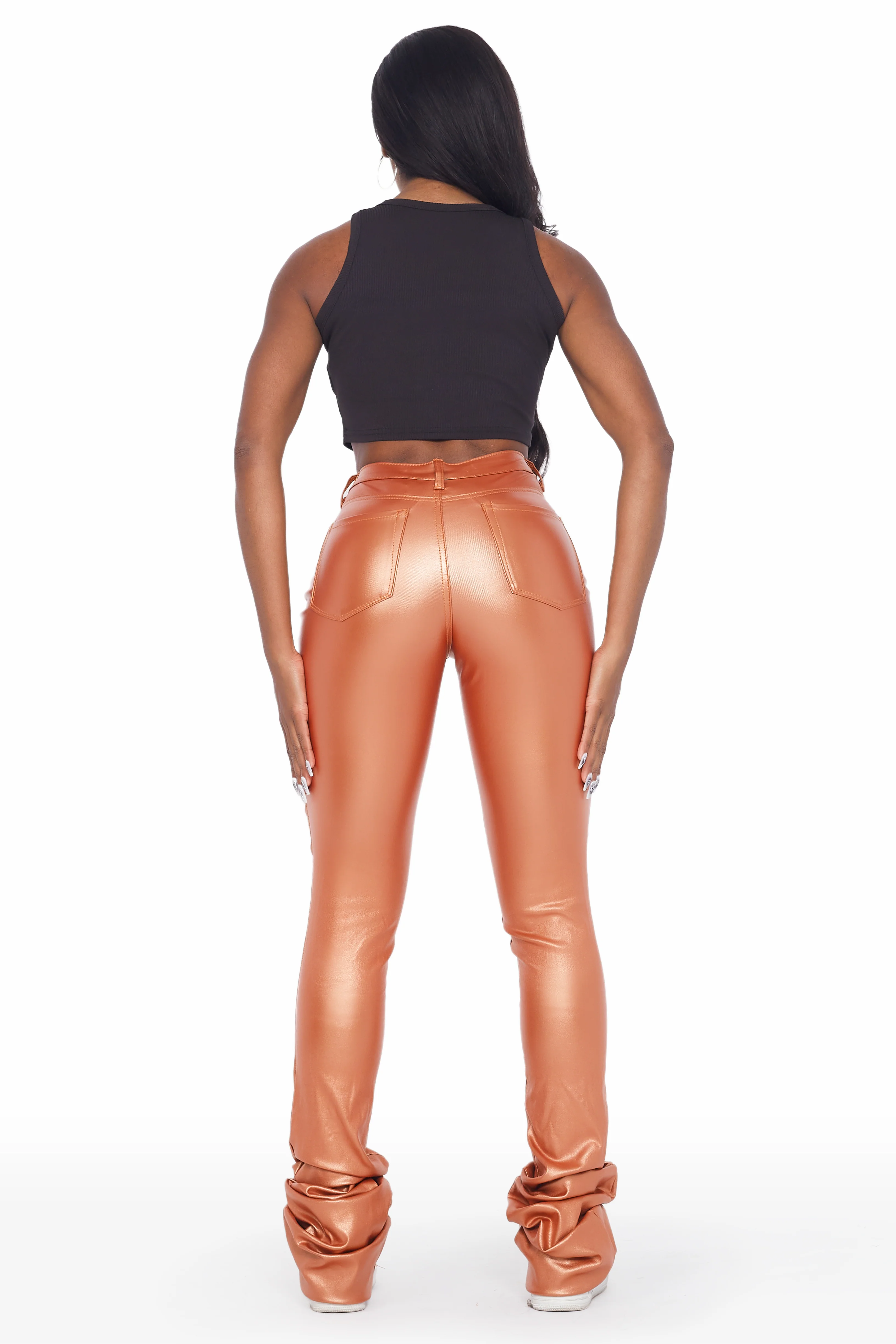 The Drama Metallic Orange PU Super Stacked Pant - Image 5