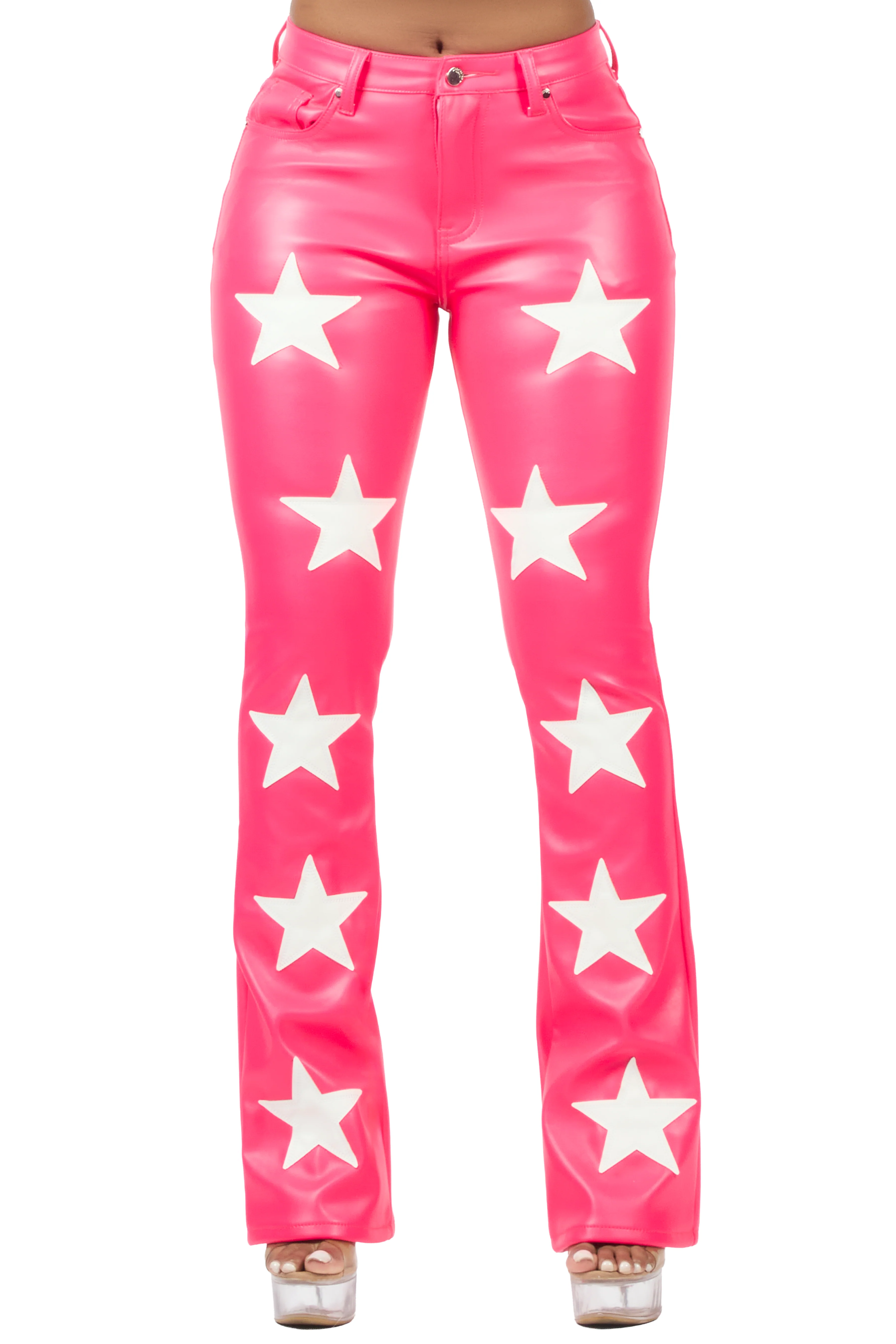 Takera Hot Pink PU Stacked Flare Pant - Image 12
