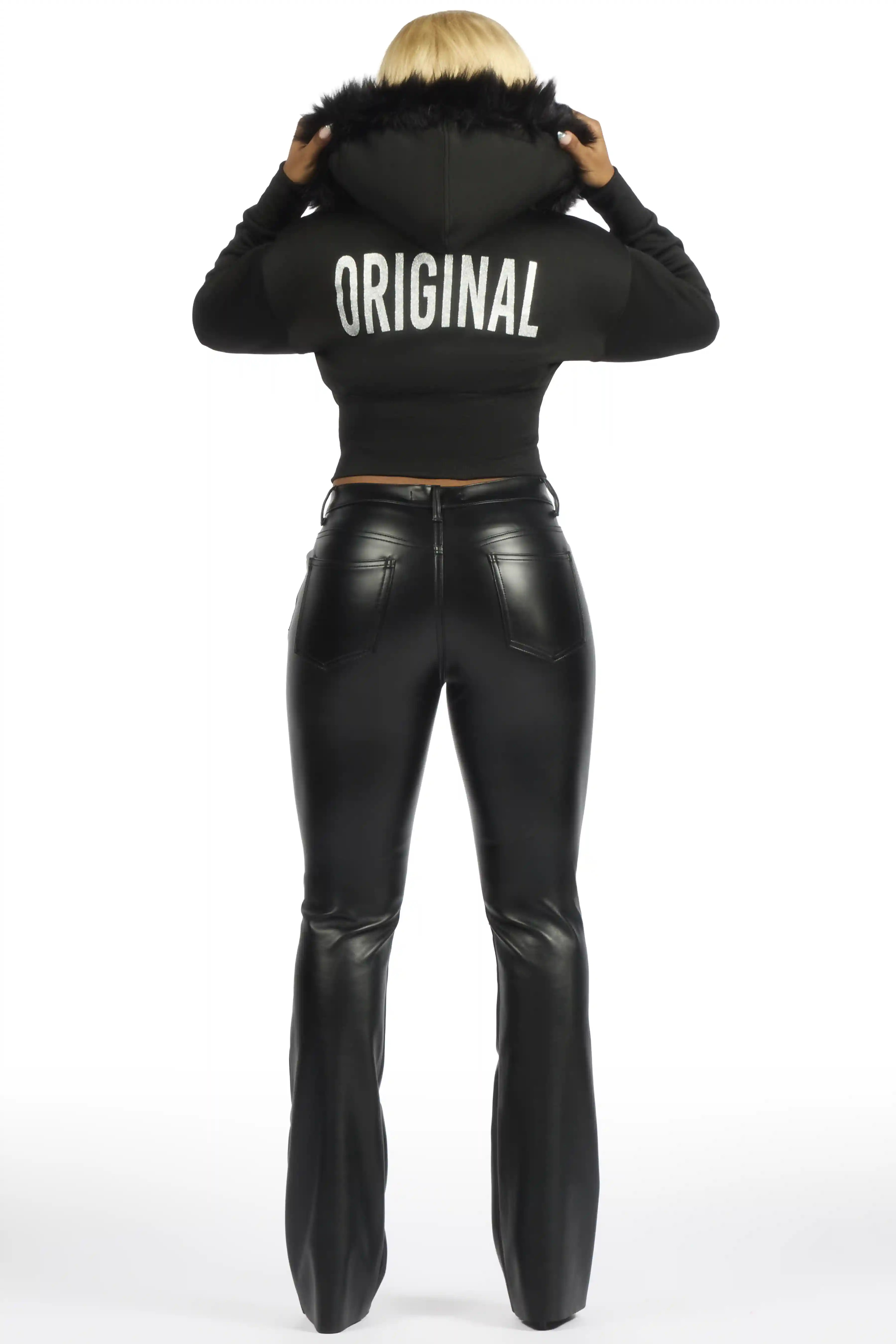 Keazhanae Black PU Cargo Stacked Flare Pant - Image 7