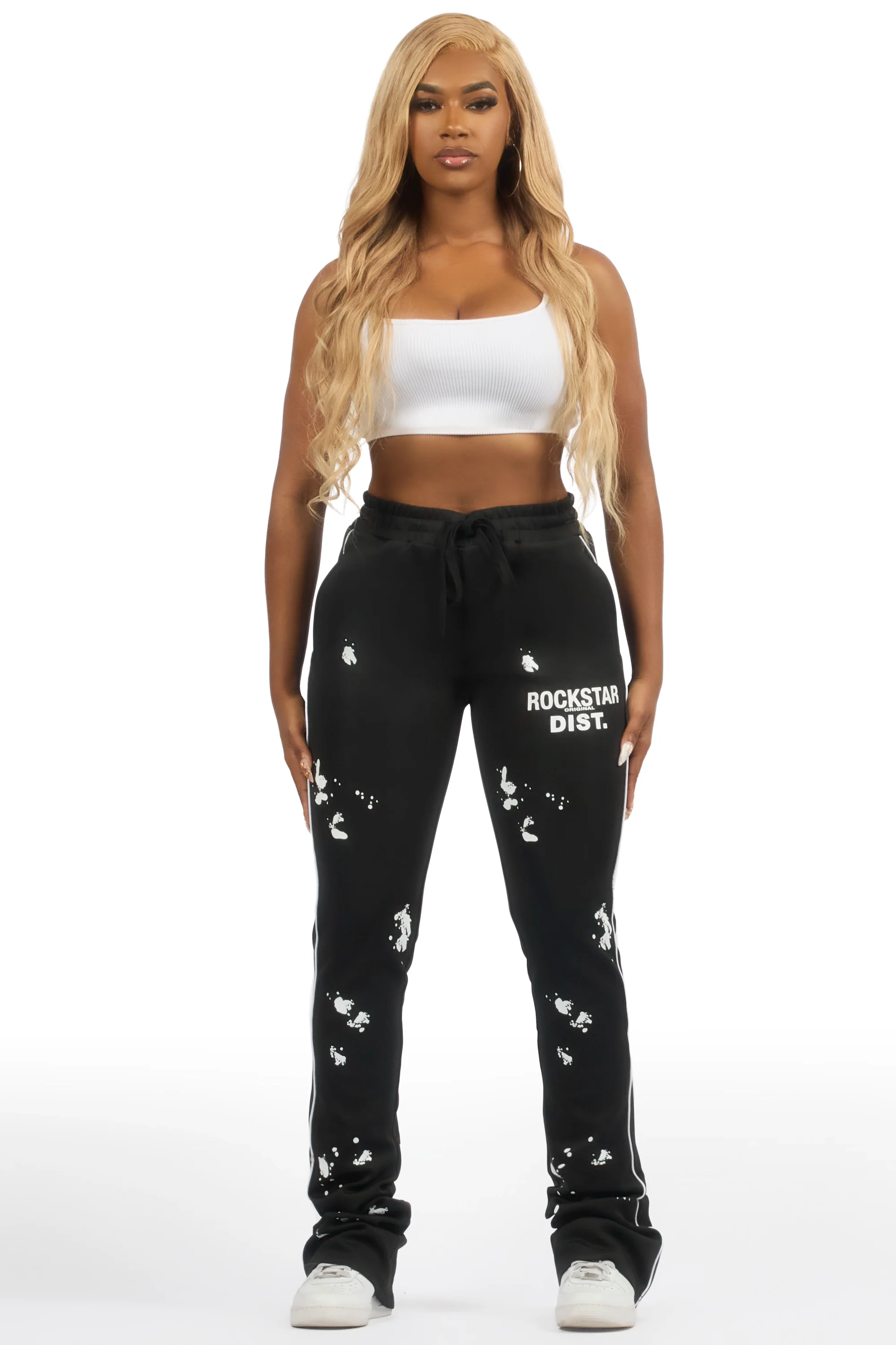 Selah Black Stacked Track Pant - Image 3