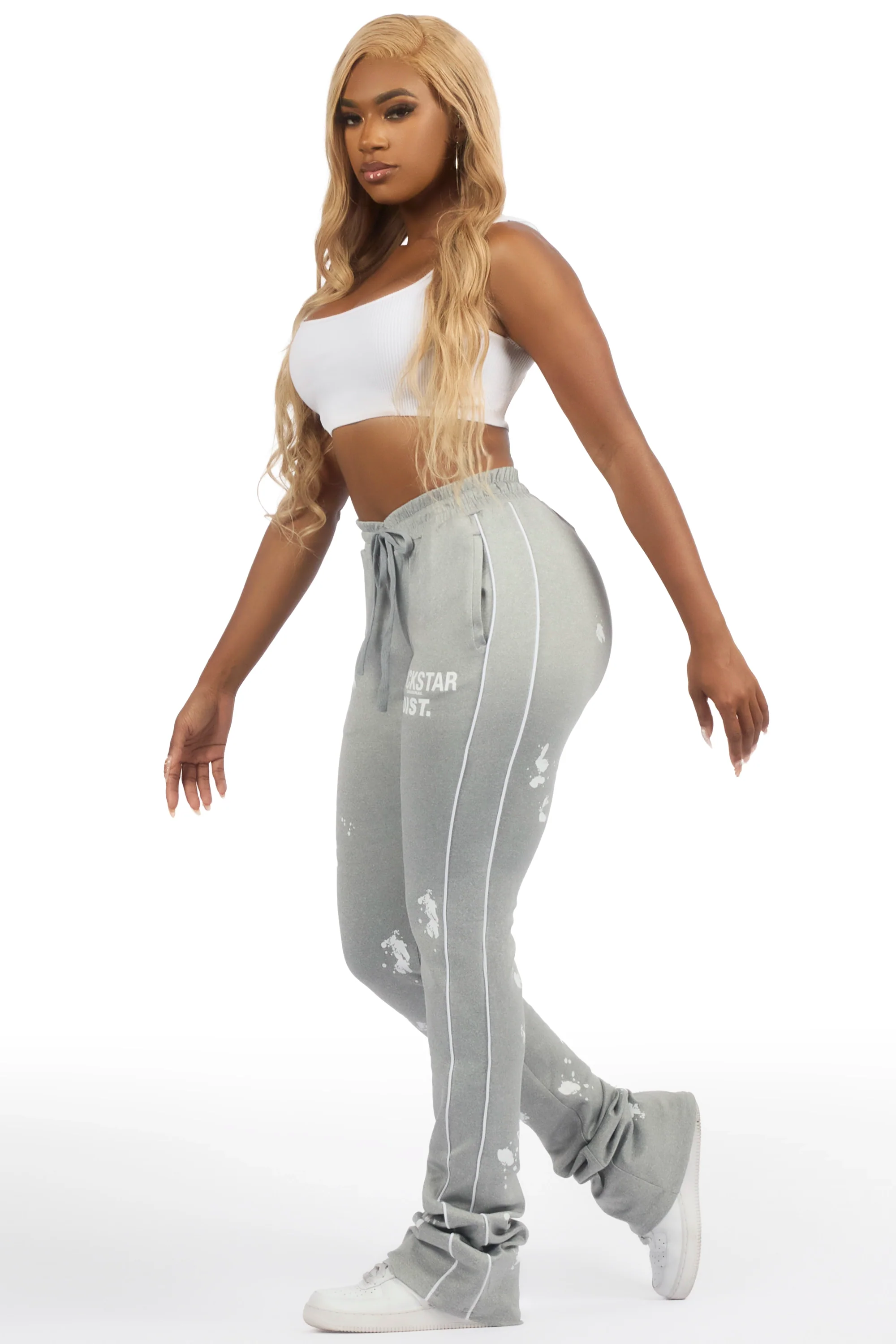 Selah Heather Grey Stacked Track Pant - Image 4