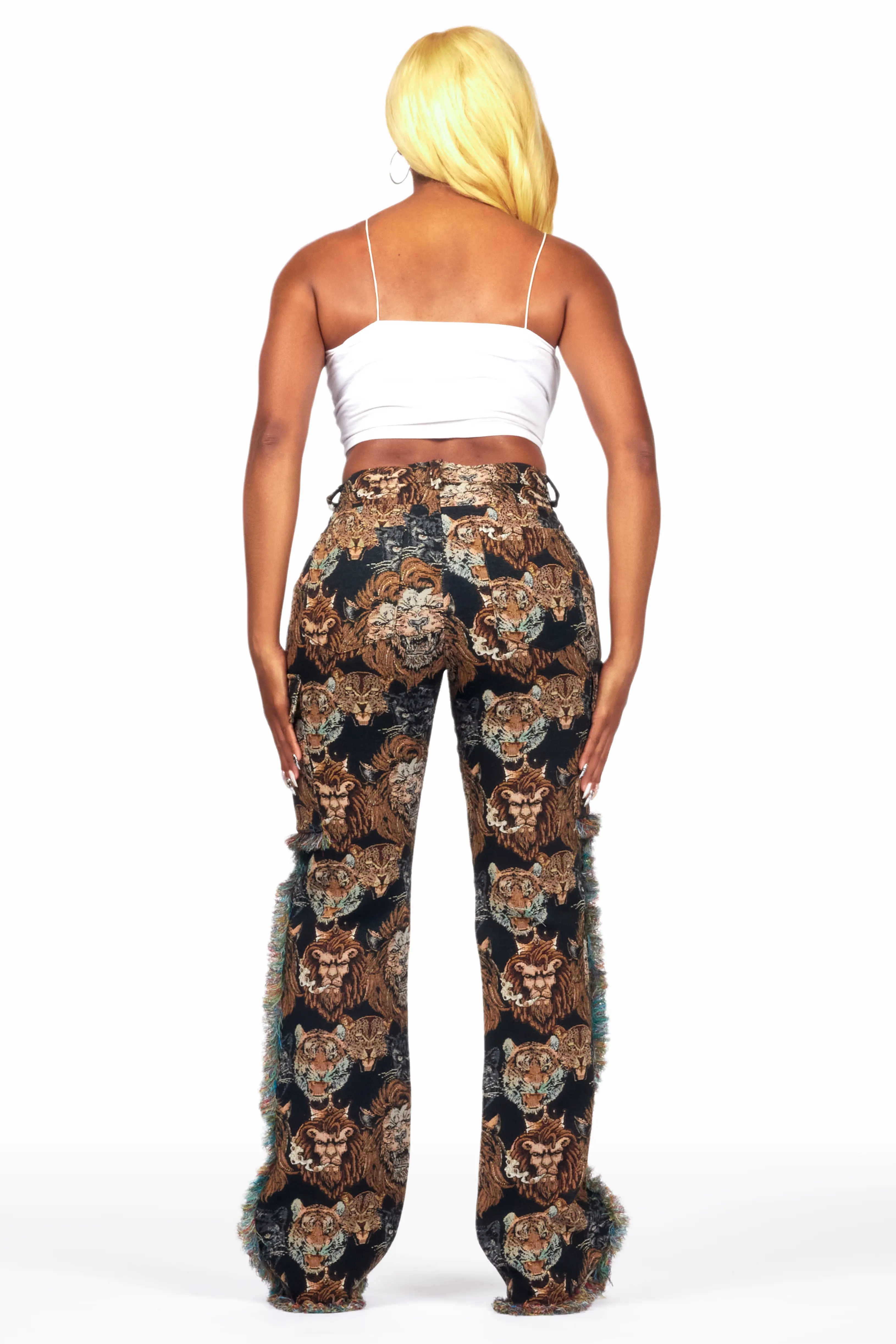 Khadiyah Black Animal Print Tapestry Stacked Pant - Image 12