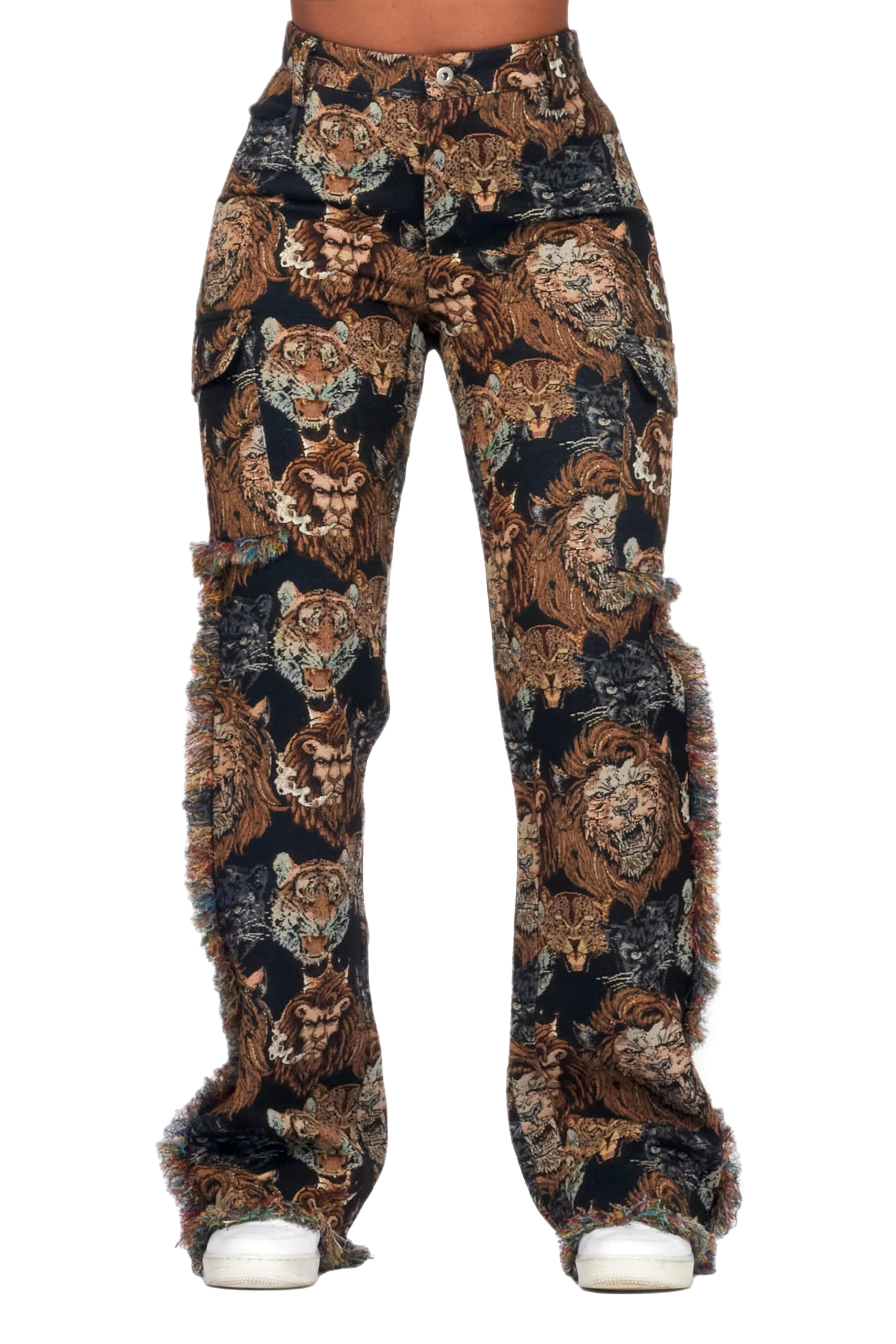 Khadiyah Black Animal Print Tapestry Stacked Pant - Image 15
