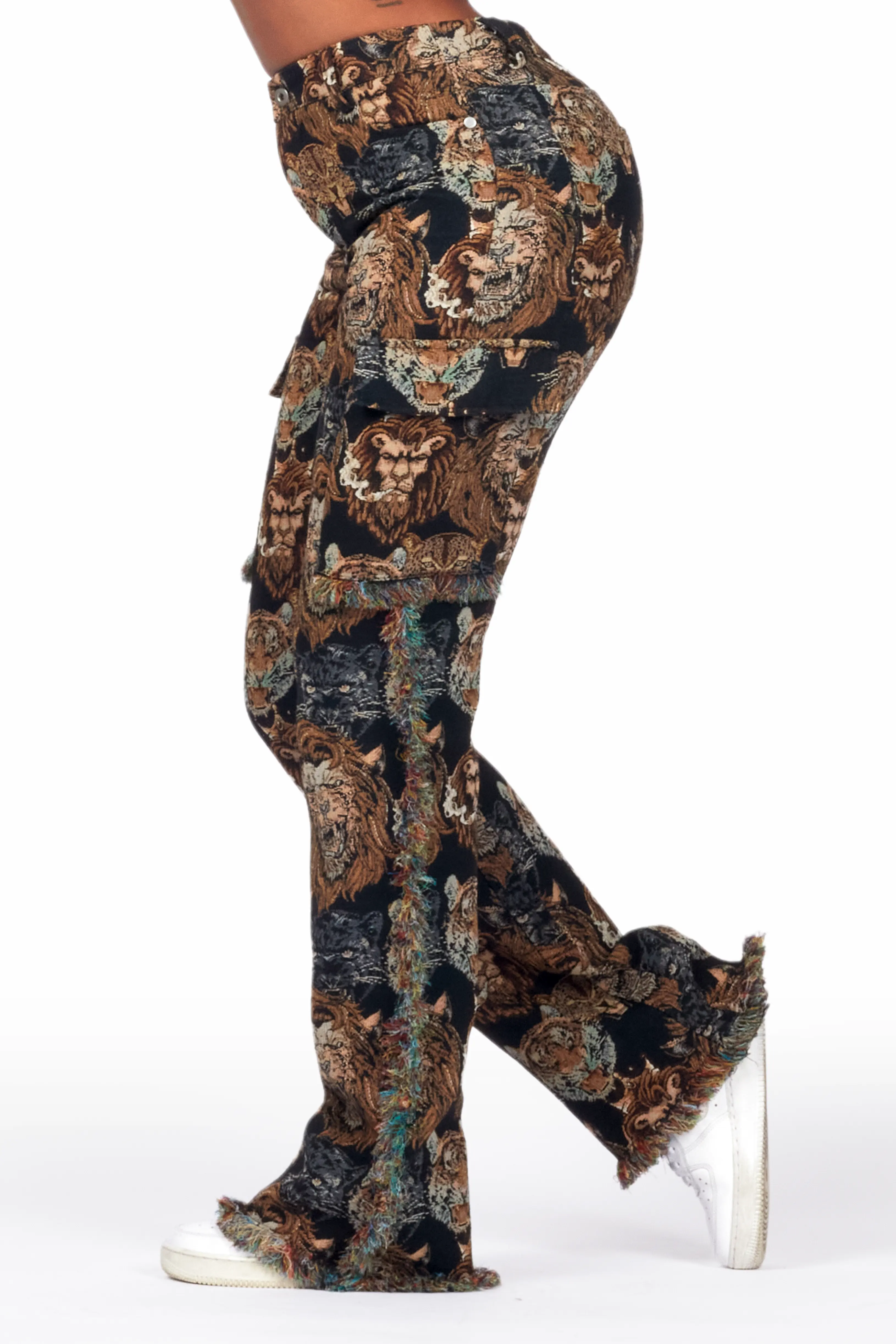 Khadiyah Black Animal Print Tapestry Stacked Pant - Image 4