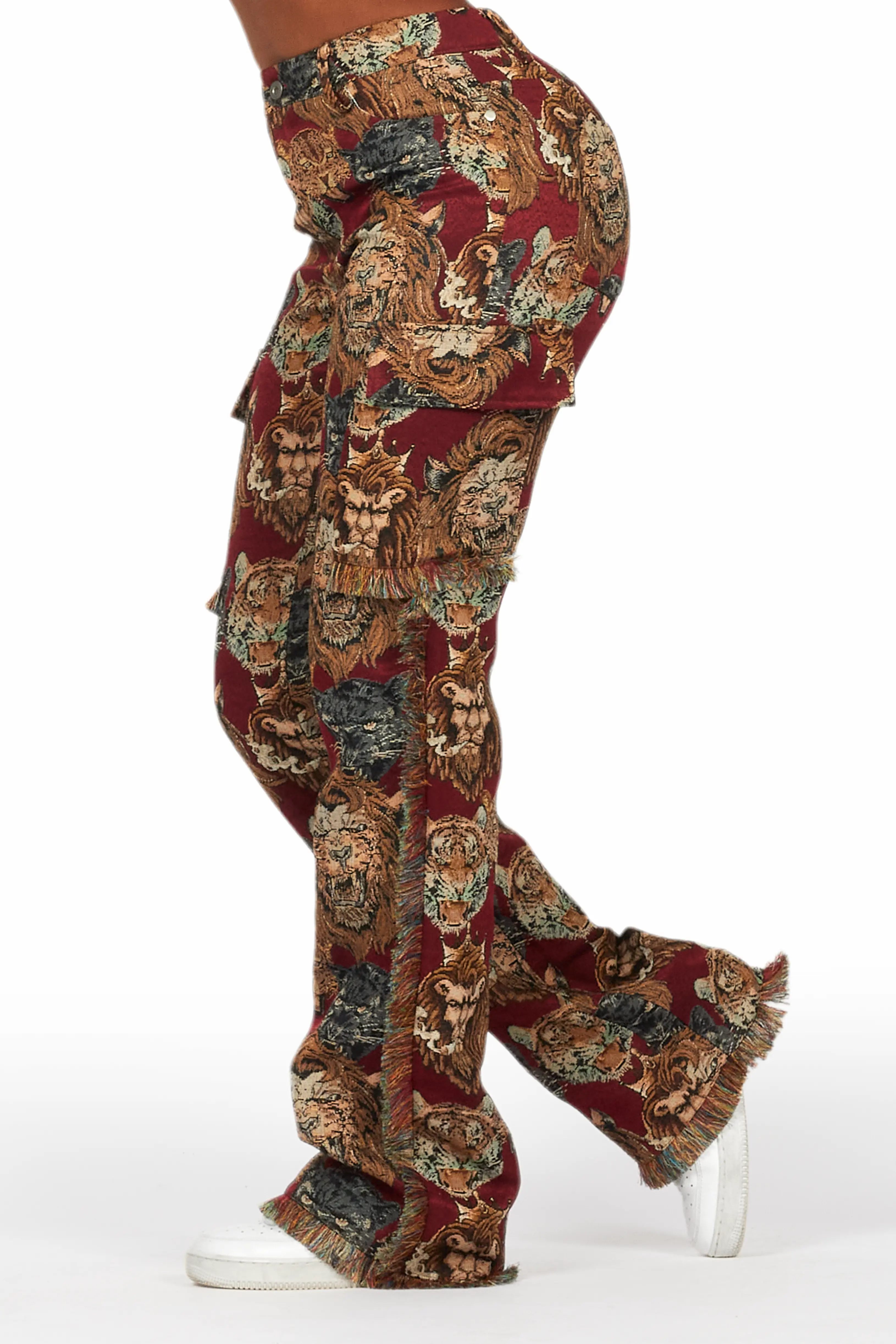 Khadiyah Red Animal Print Tapestry Stacked Pant - Image 4