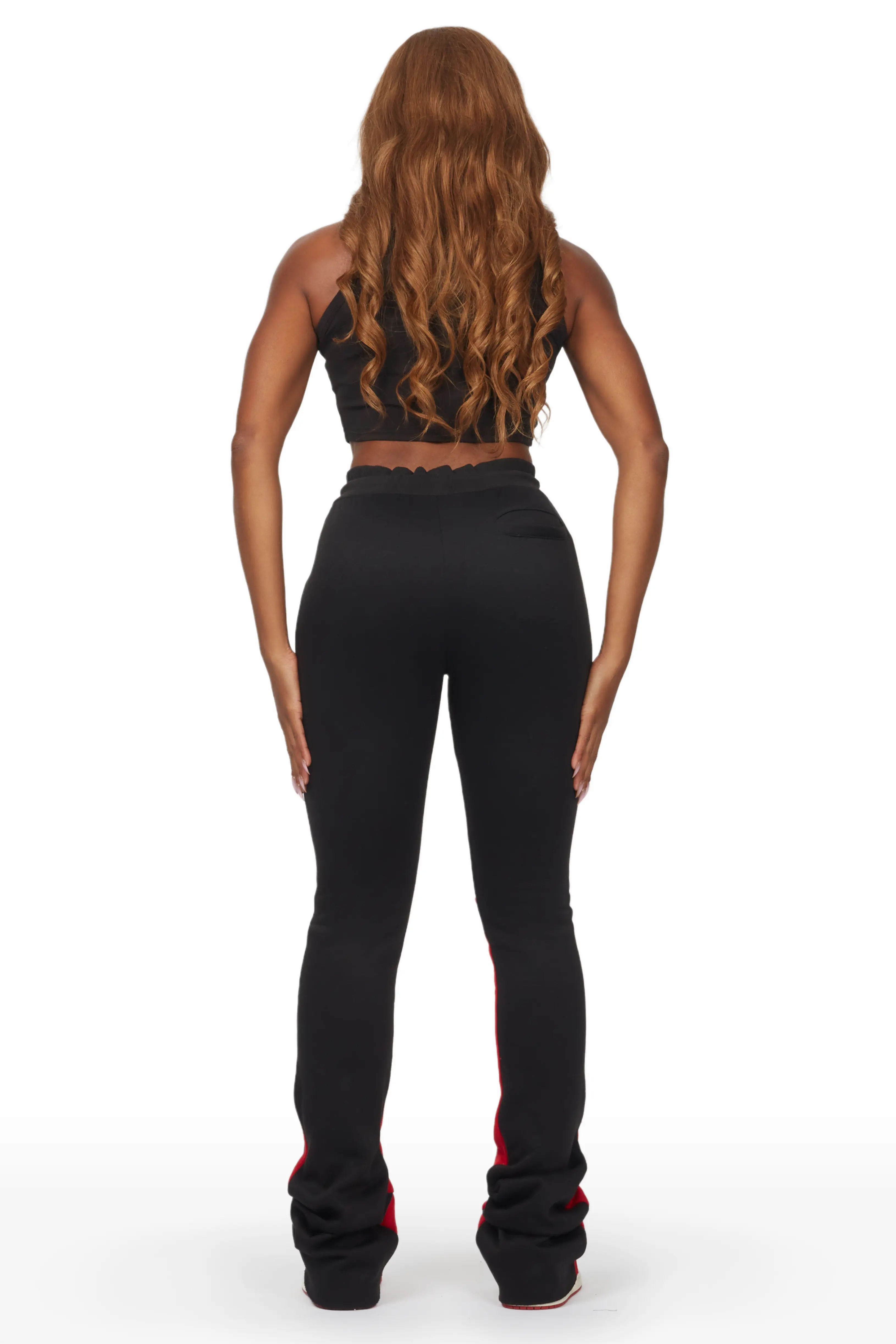 Emery Black Stacked Flare Track Pant - Image 5
