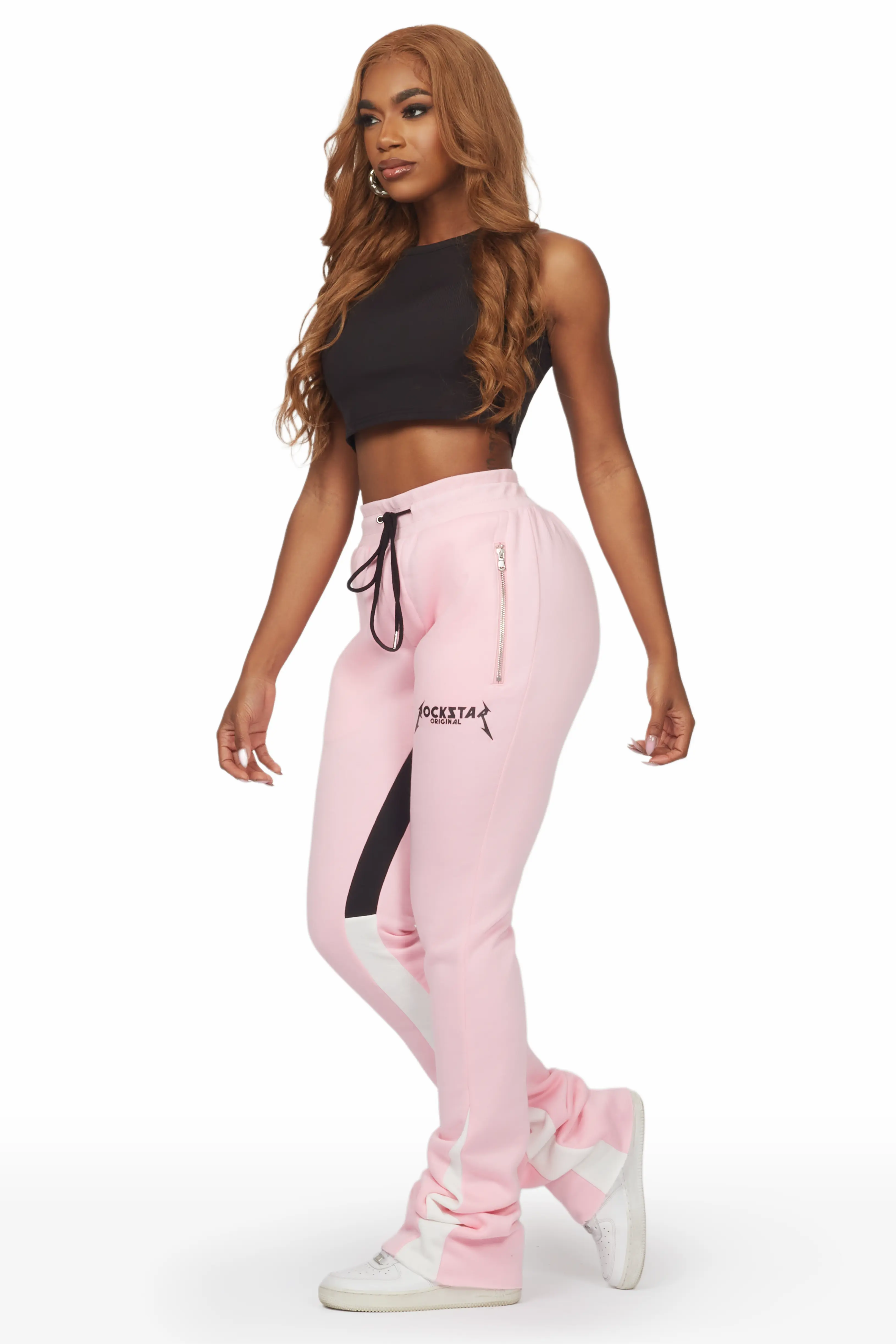 Emery Pink Stacked Flare Track Pant - Image 4