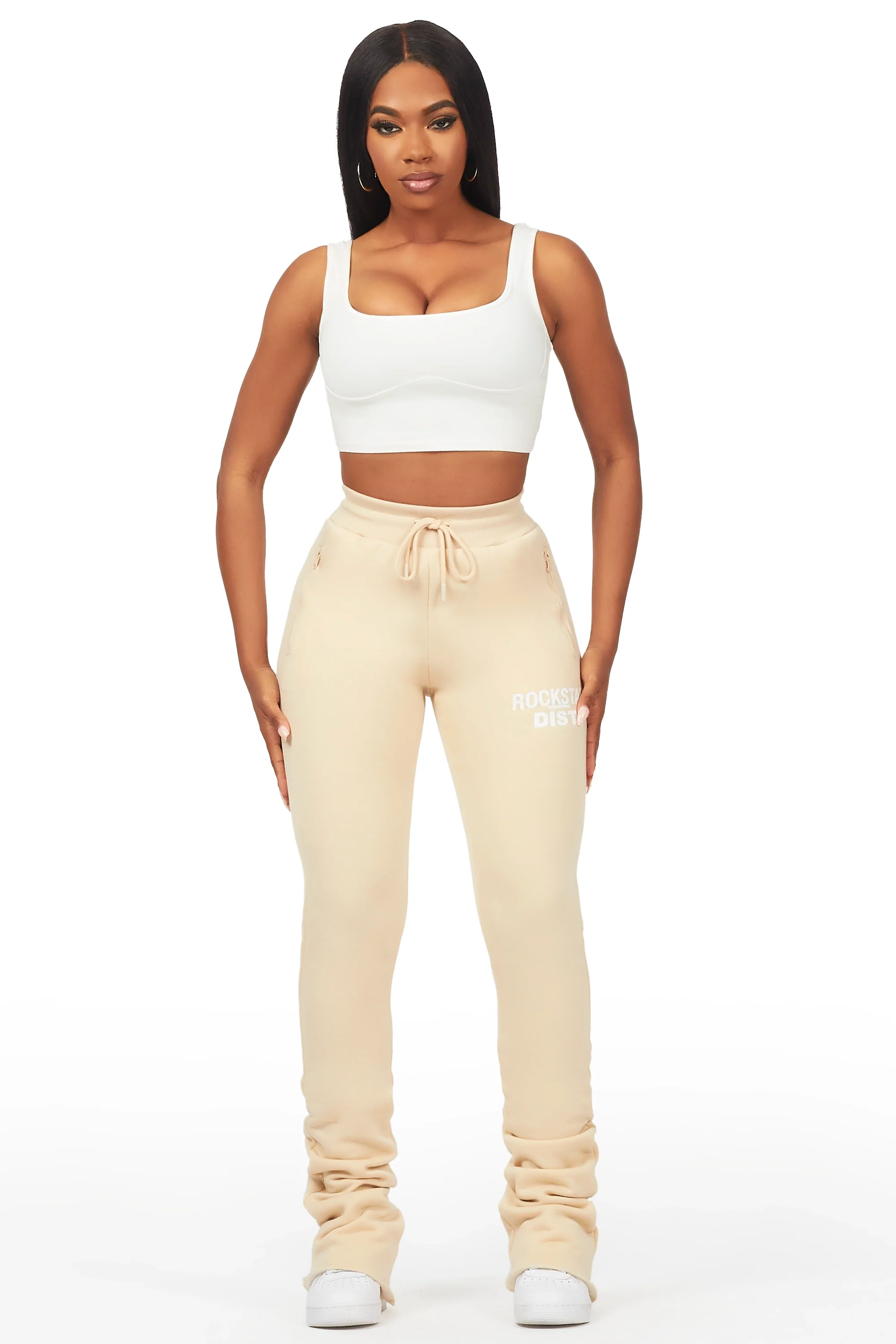 Juliana Beige Super Stacked Track Pant - Image 3