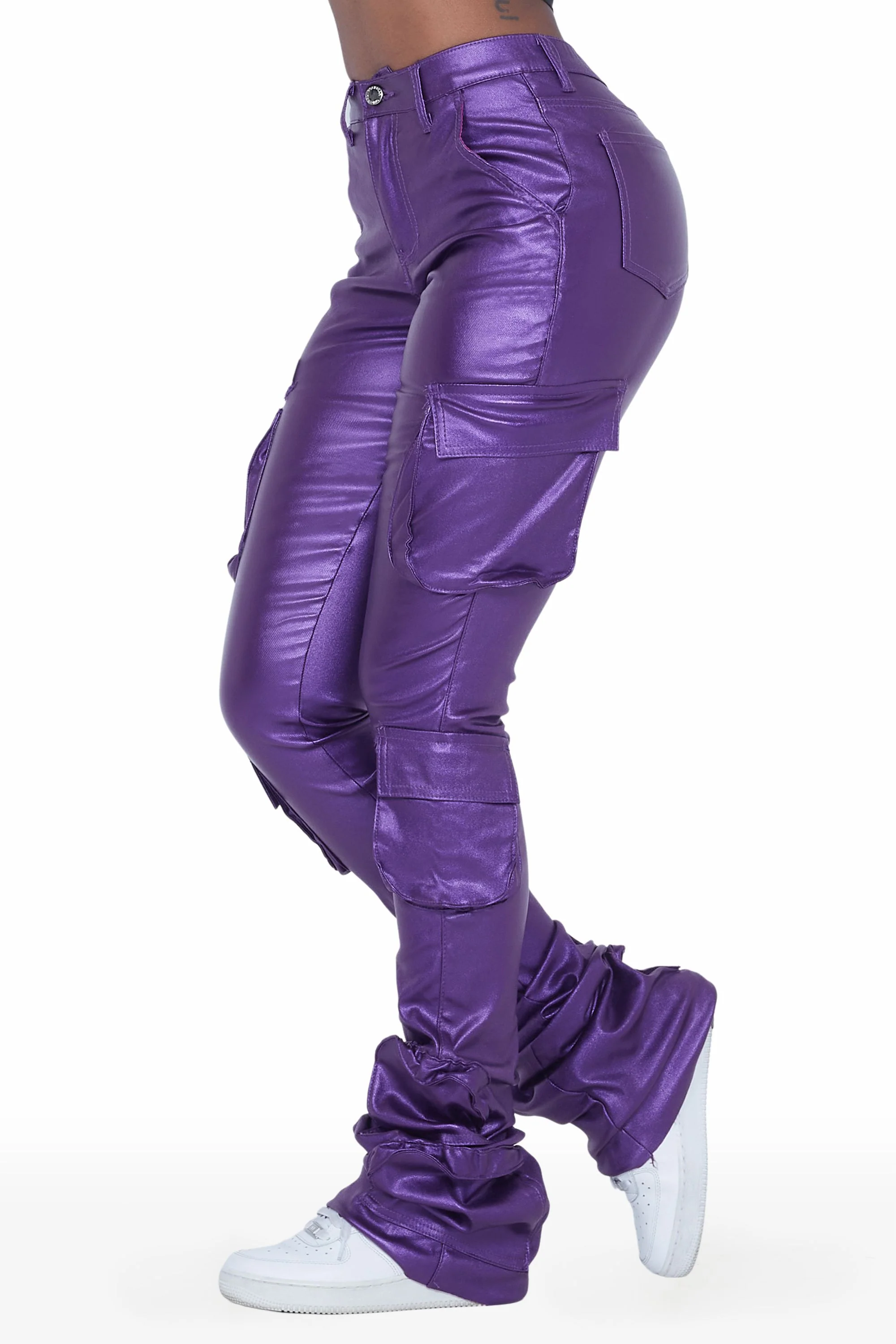 Miracle Purple PU Cargo Super Stacked Pant - Image 2
