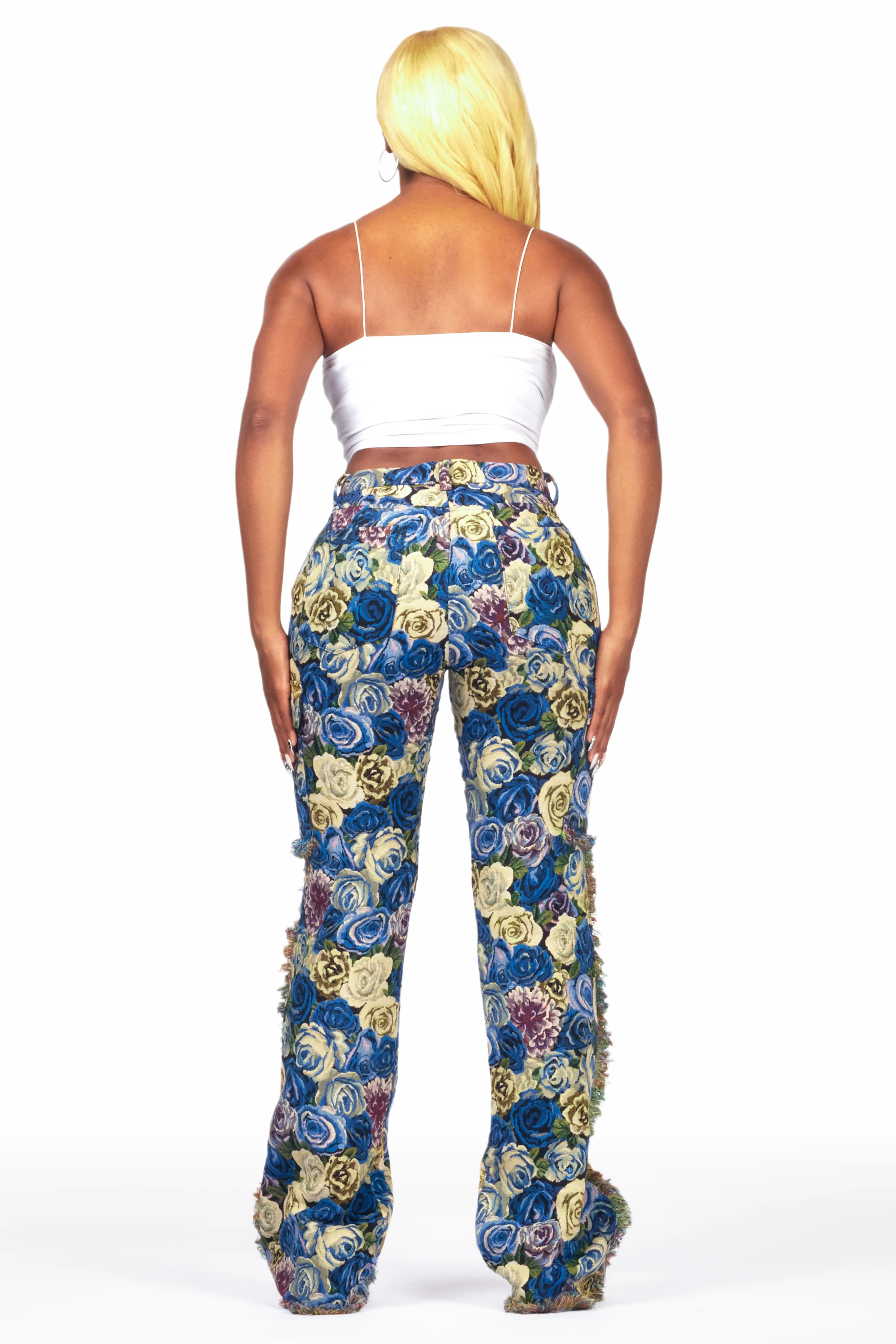Darresha Blue Floral Tapestry Stacked Pant - Image 13