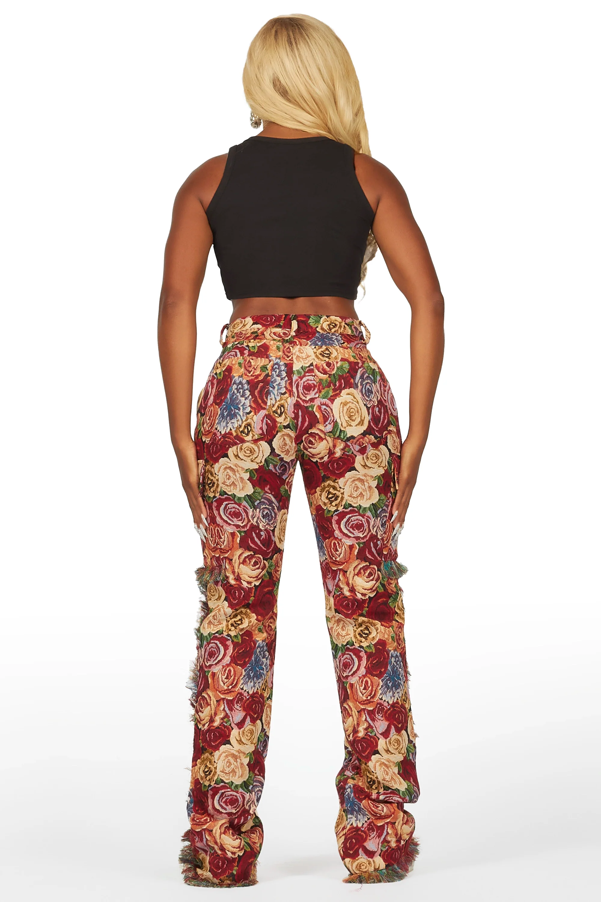 Darresha Red Floral Tapestry Stacked Pant - Image 4