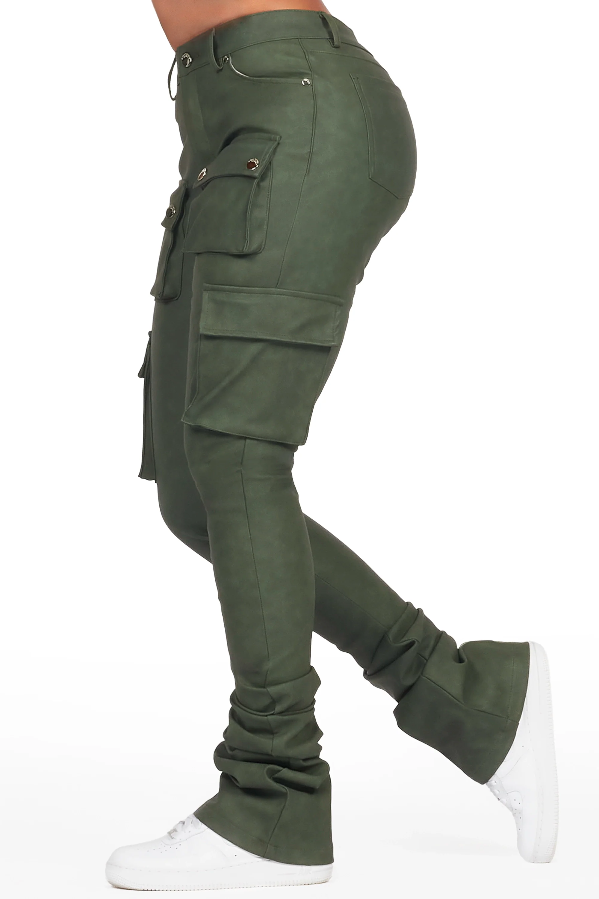 Kiedra Green Cargo Super Stacked PU Pant - Image 2
