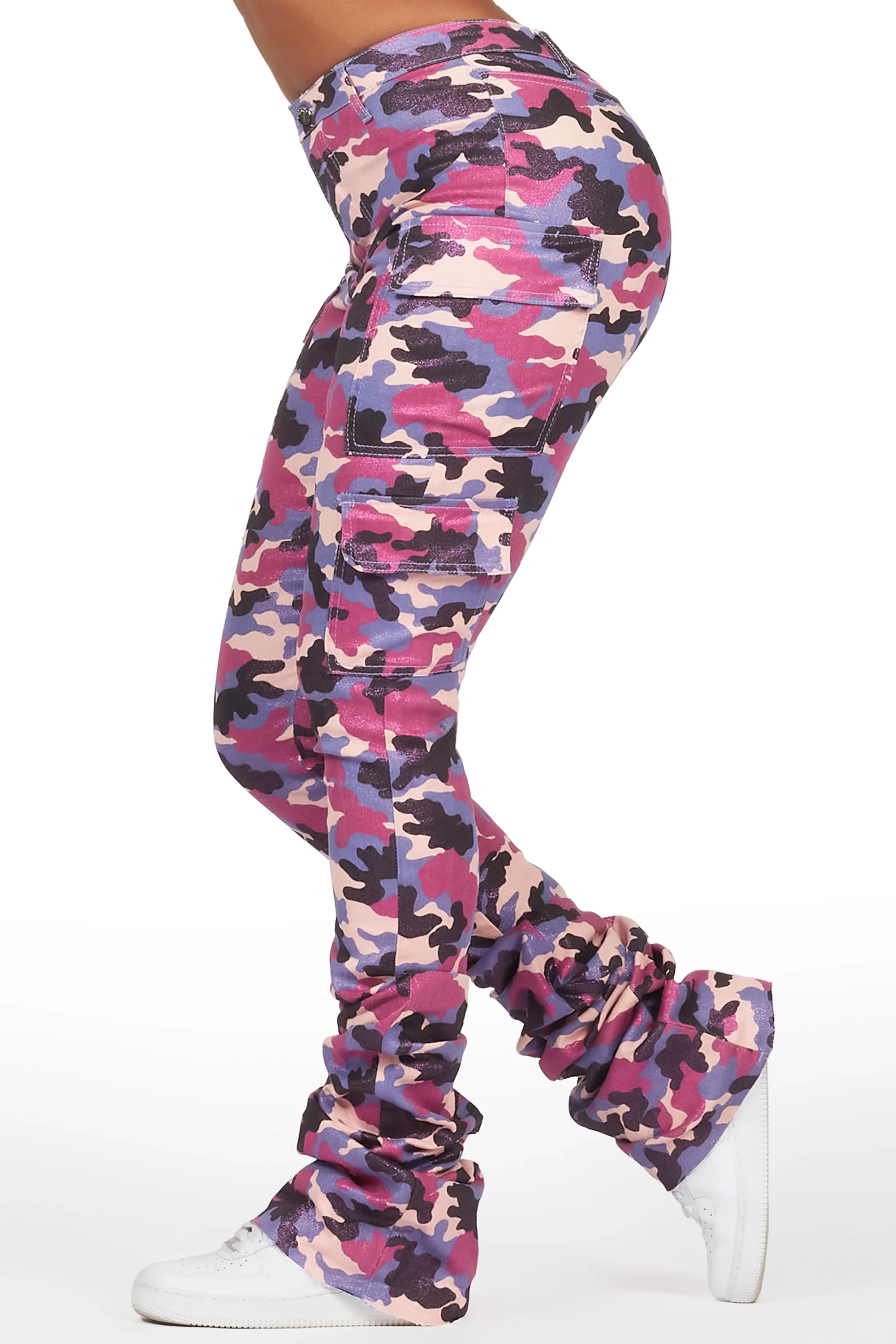 Alaysha Purple Camo Cargo Super Stacked PU Pant - Image 4