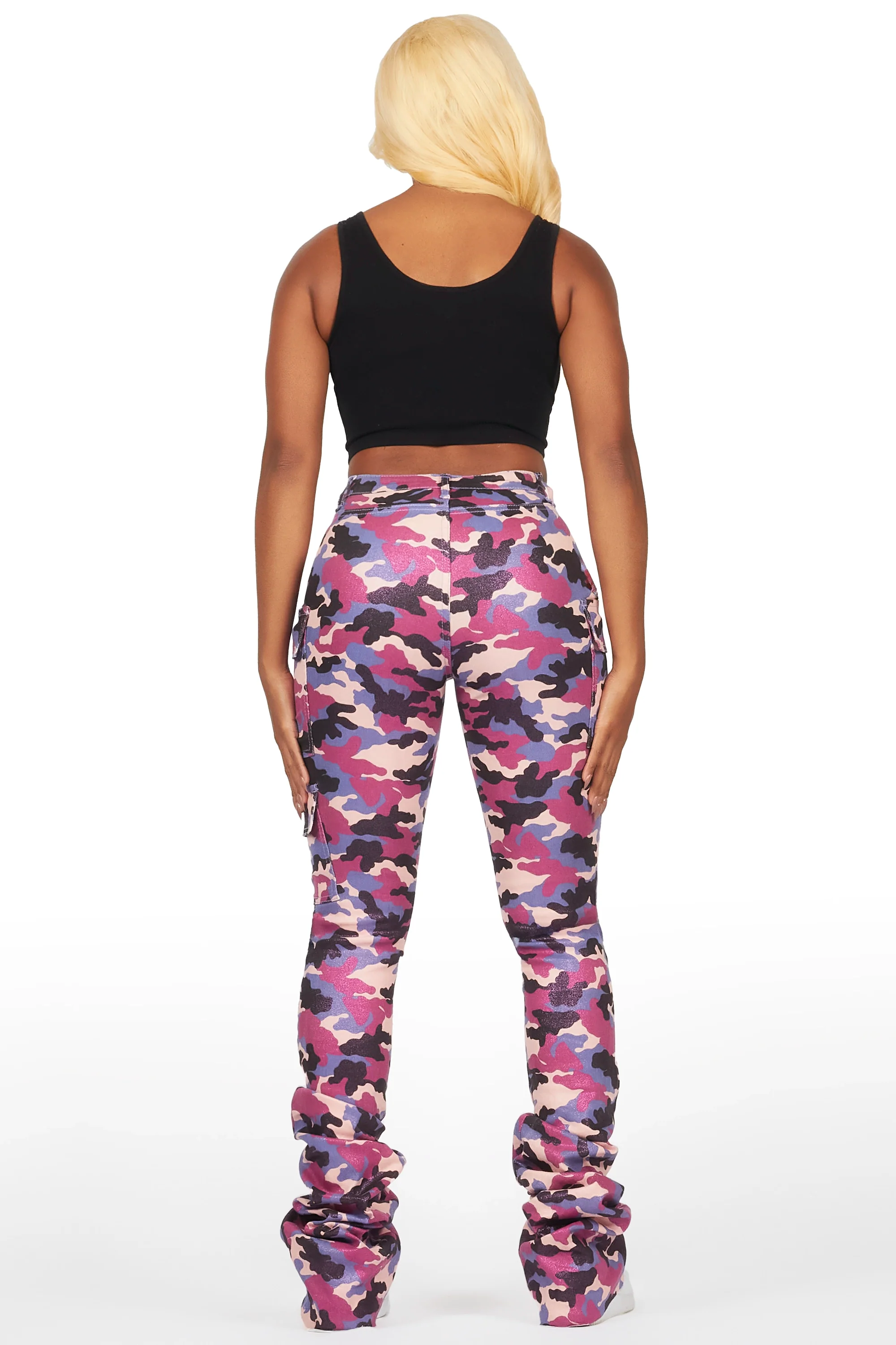 Alaysha Purple Camo Cargo Super Stacked PU Pant - Image 5
