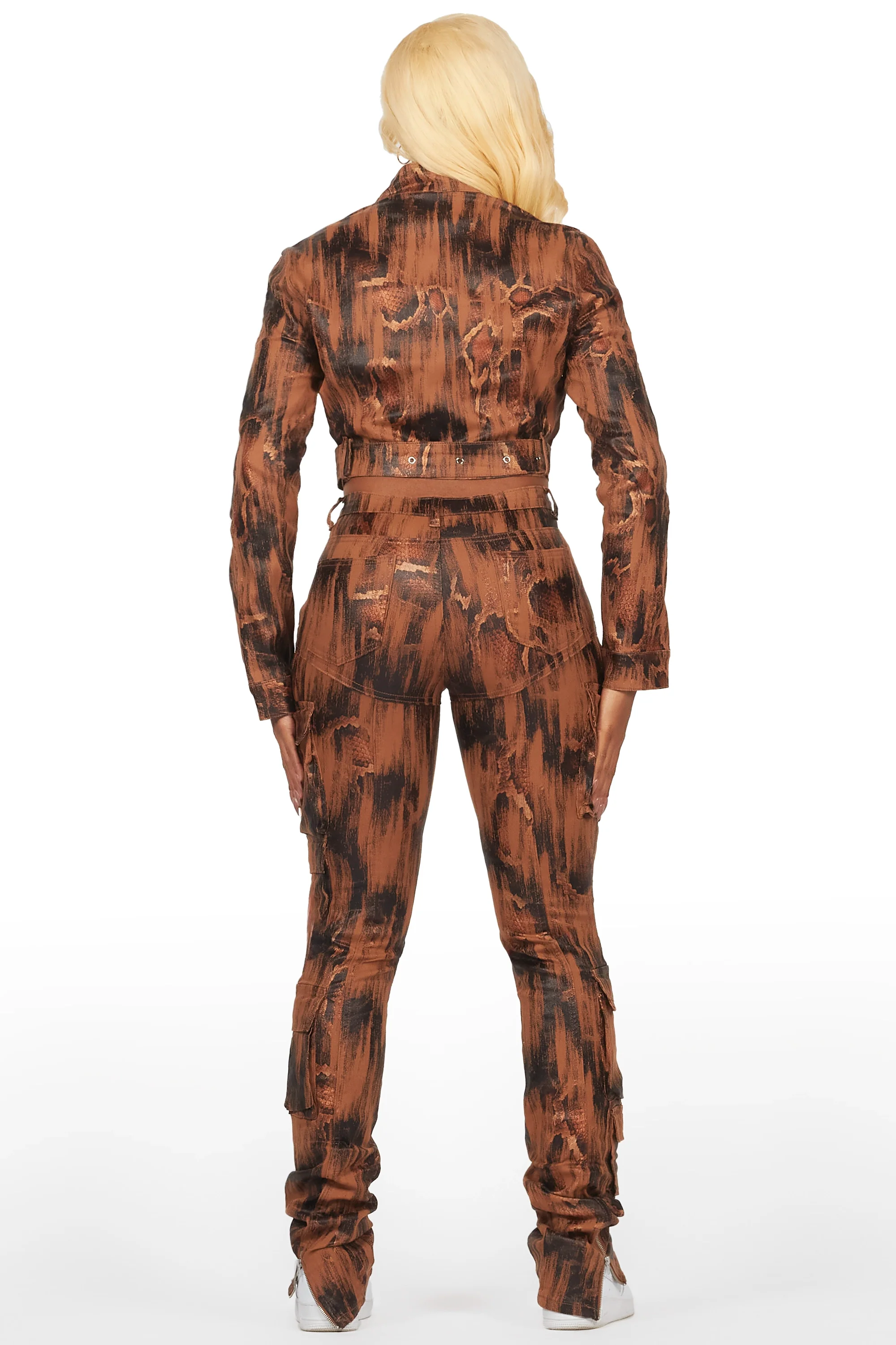 Nakedra Brown Snakeskin Skinny Stacked PU Pant - Image 5