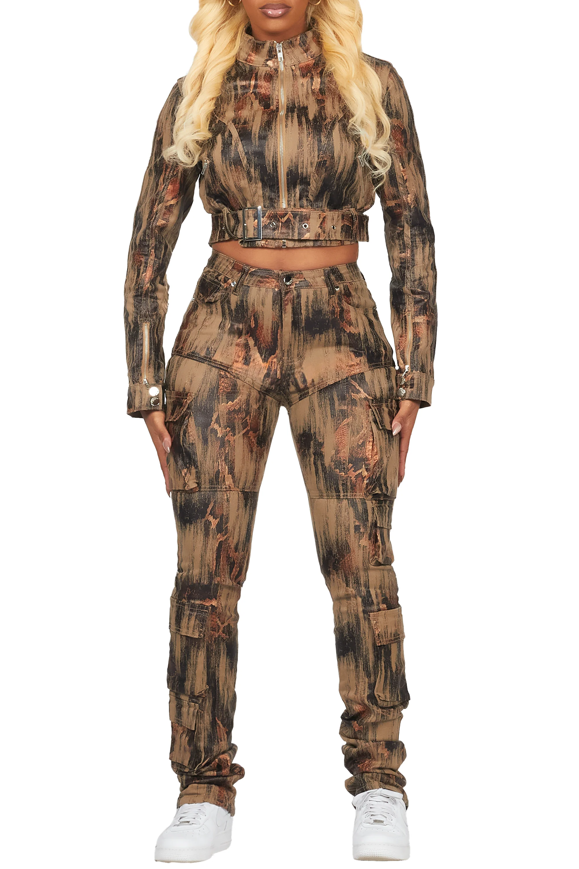 Nakedra Taupe Snakeskin Skinny Stacked PU Pant - Image 8