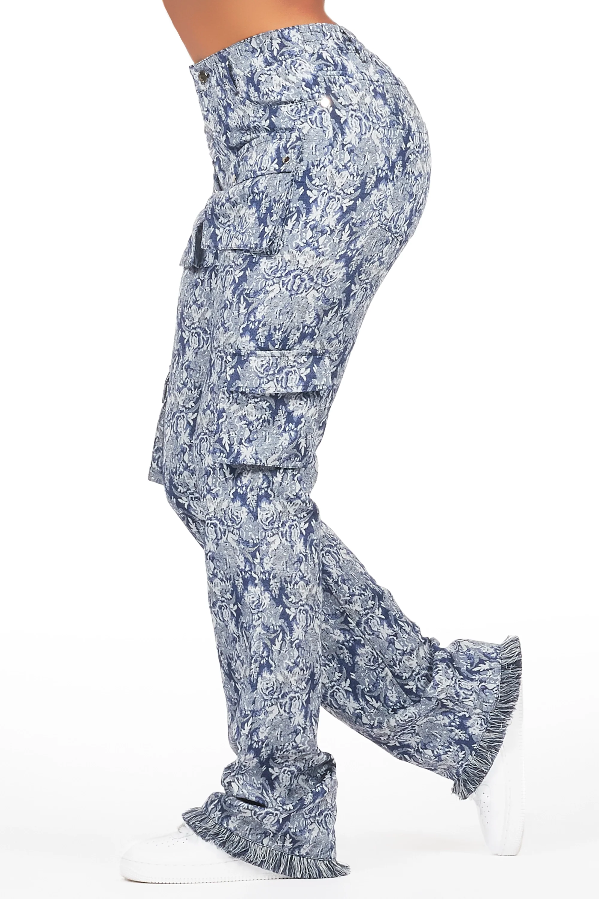 Viviane Blue Floral Tapestry Stacked Pant - Image 4