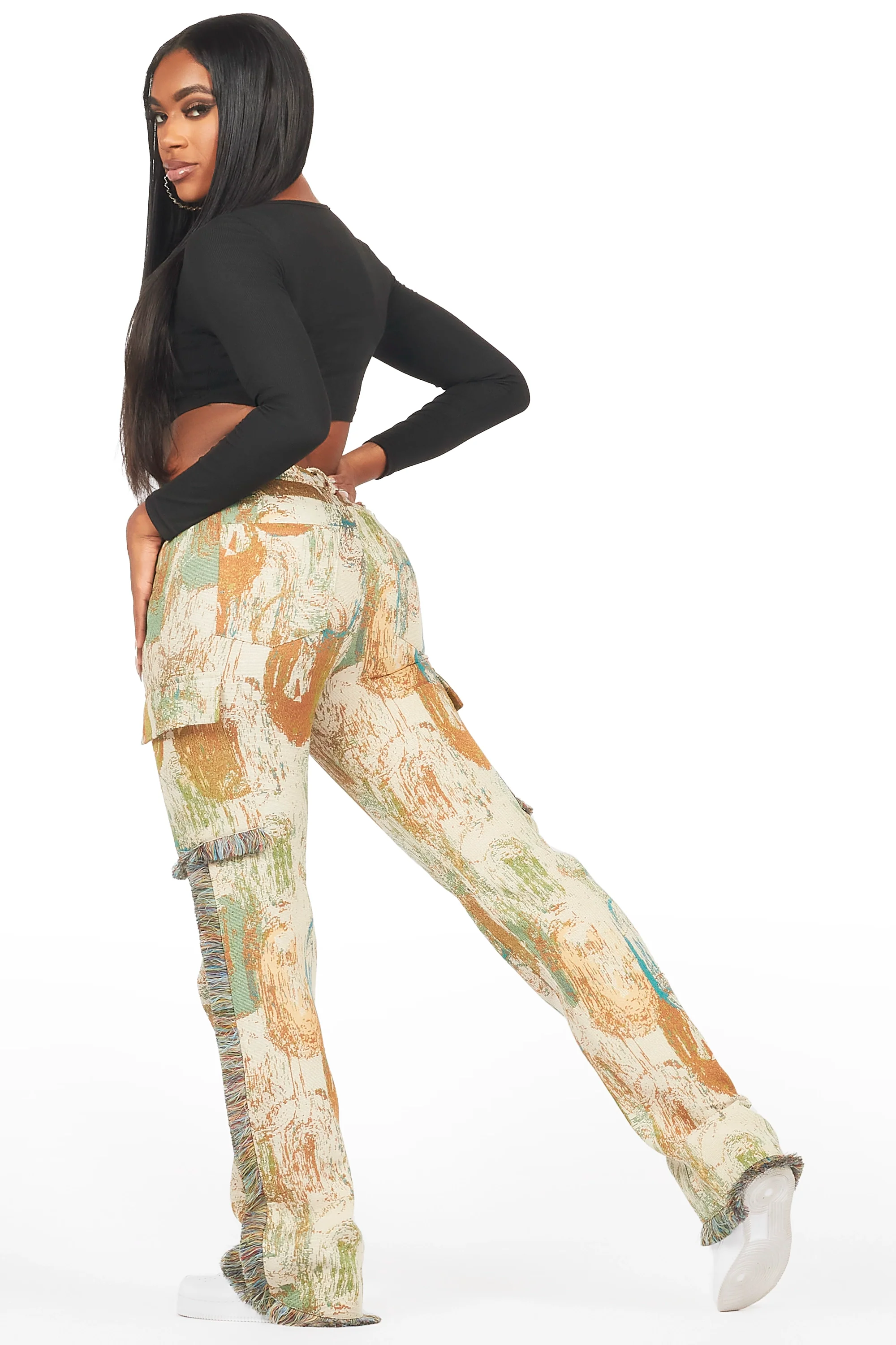 Ameera Beige Tapestry Stacked Pant - Image 5