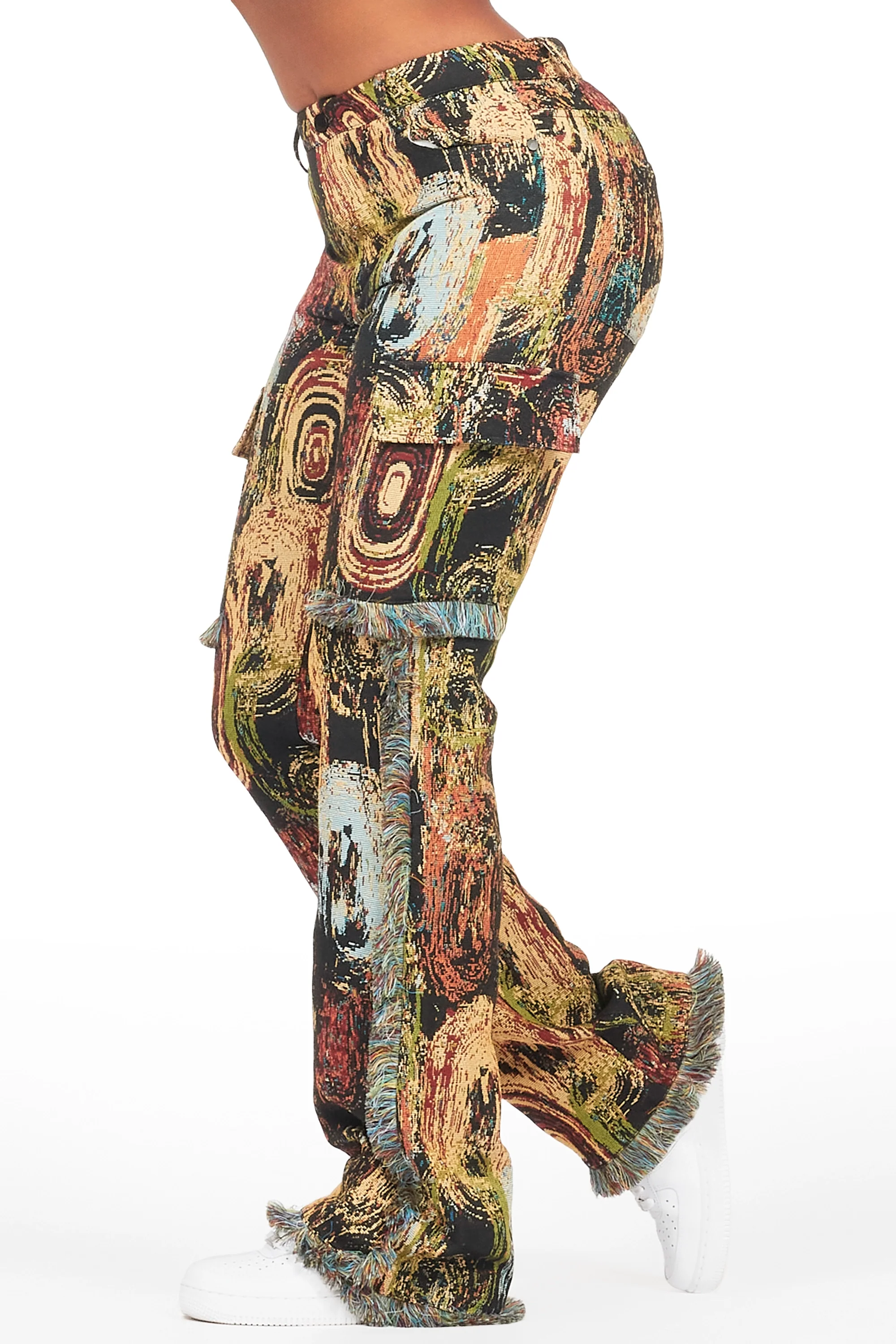 Ameera Black Tapestry Stacked Pant - Image 4