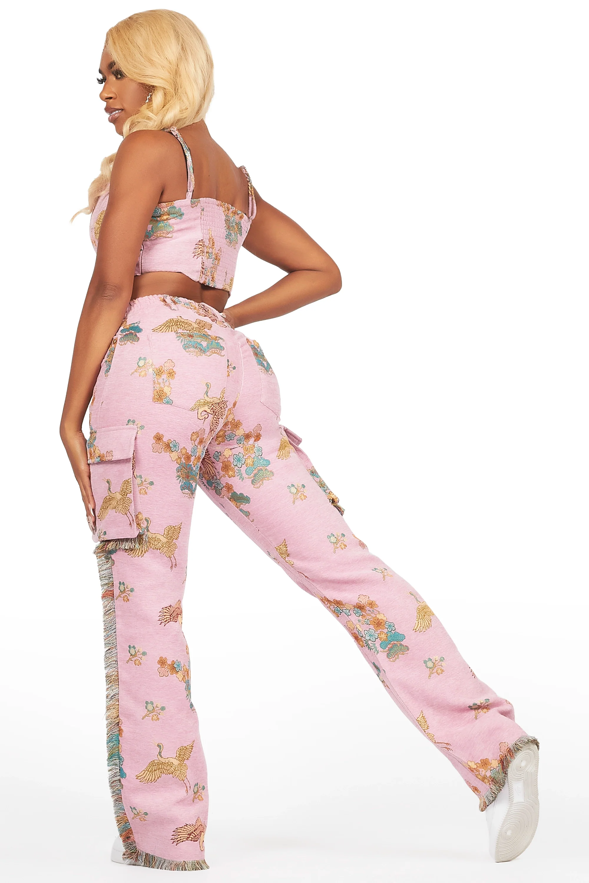 Vatasha Pink Tapestry Stacked Pant - Image 6