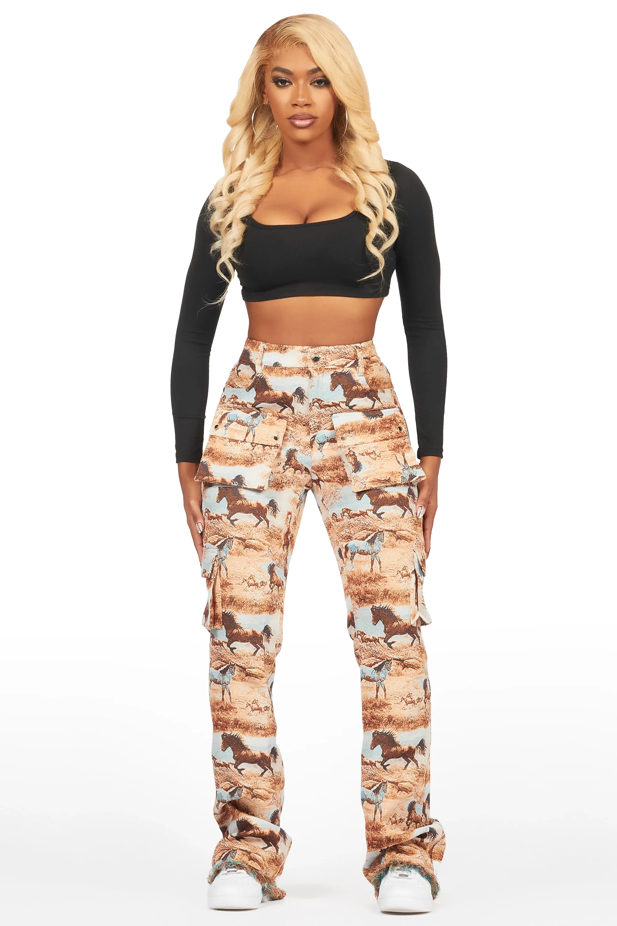 Denea Beige Cargo Tapestry Pant - Image 3