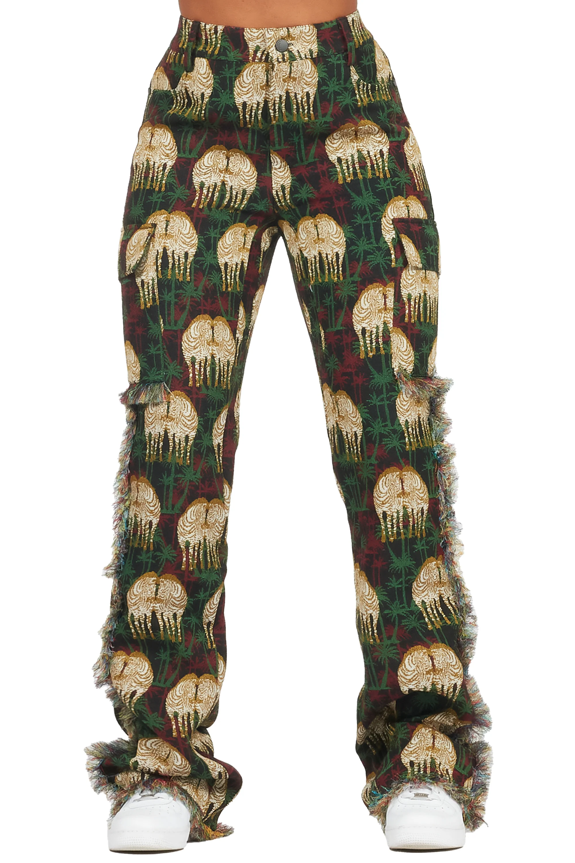 Zeontee Black Animal Print Cargo Tapestry Stacked Pant - Image 6