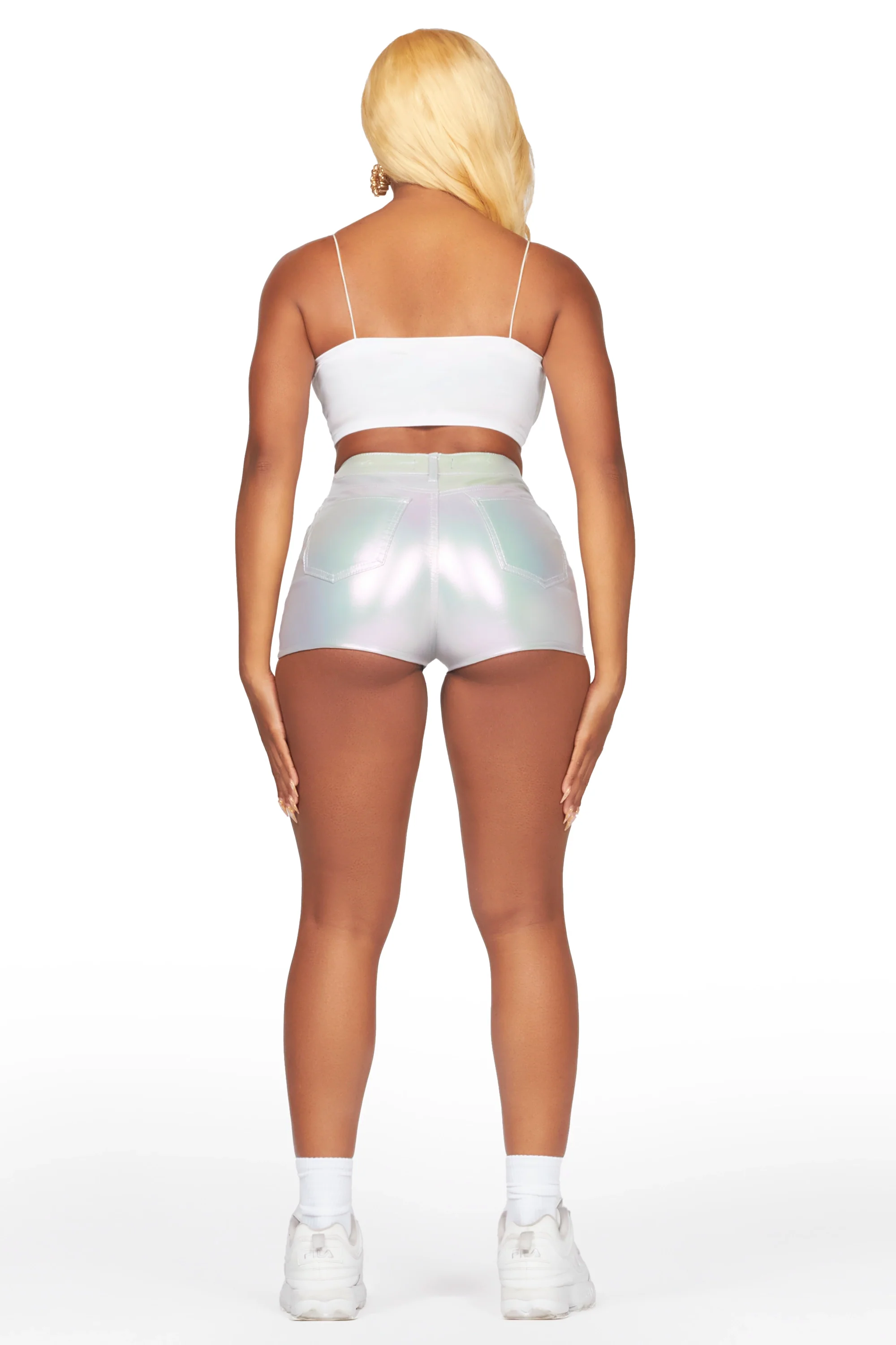 Marnita Reflective Silver PU Short - Image 6