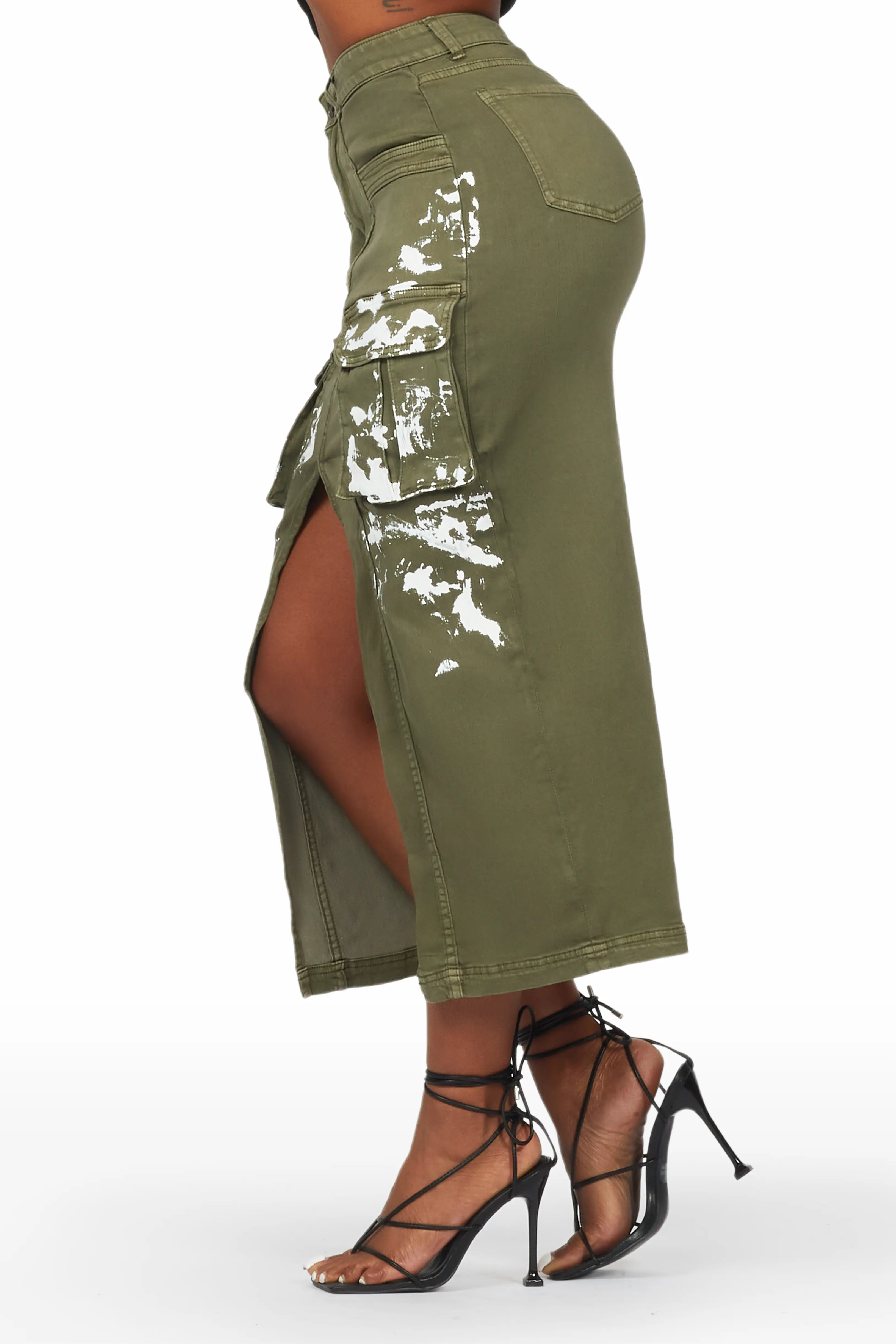 Ashlynn Green Cargo Midi Skirt - Image 5