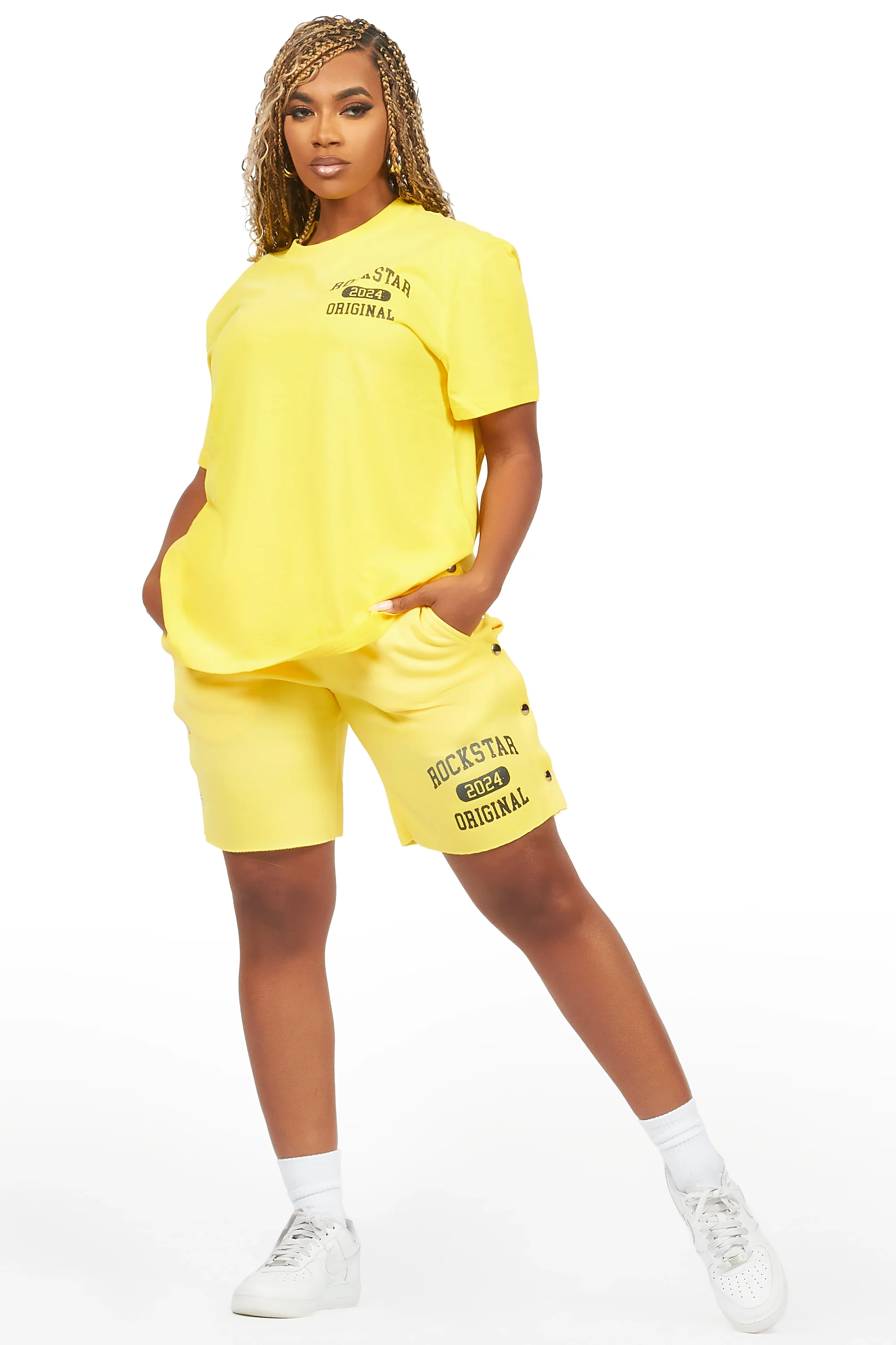 Lionela Yellow T-Shirt Snap Short Set - Image 3