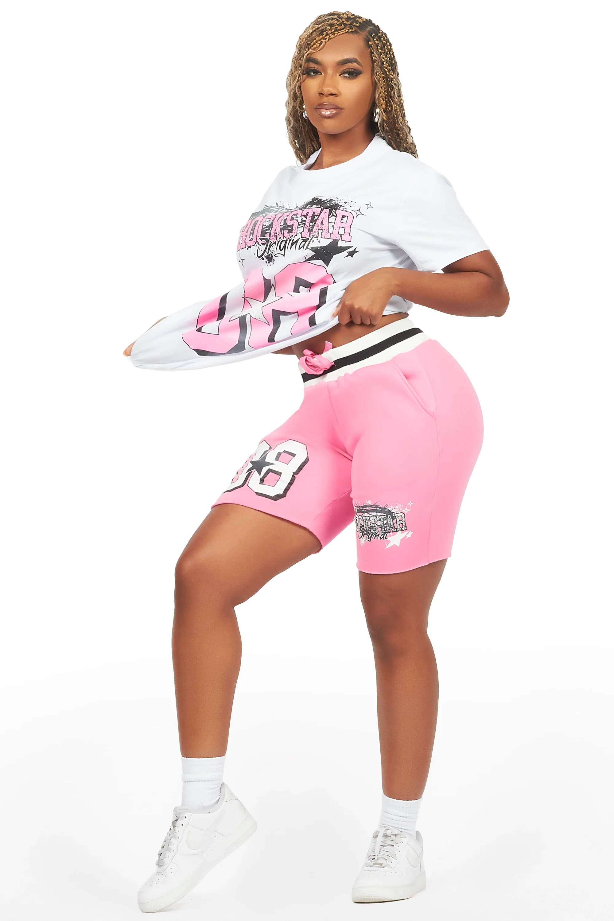 Carolina White/Pink T-Shirt Short Set - Image 5