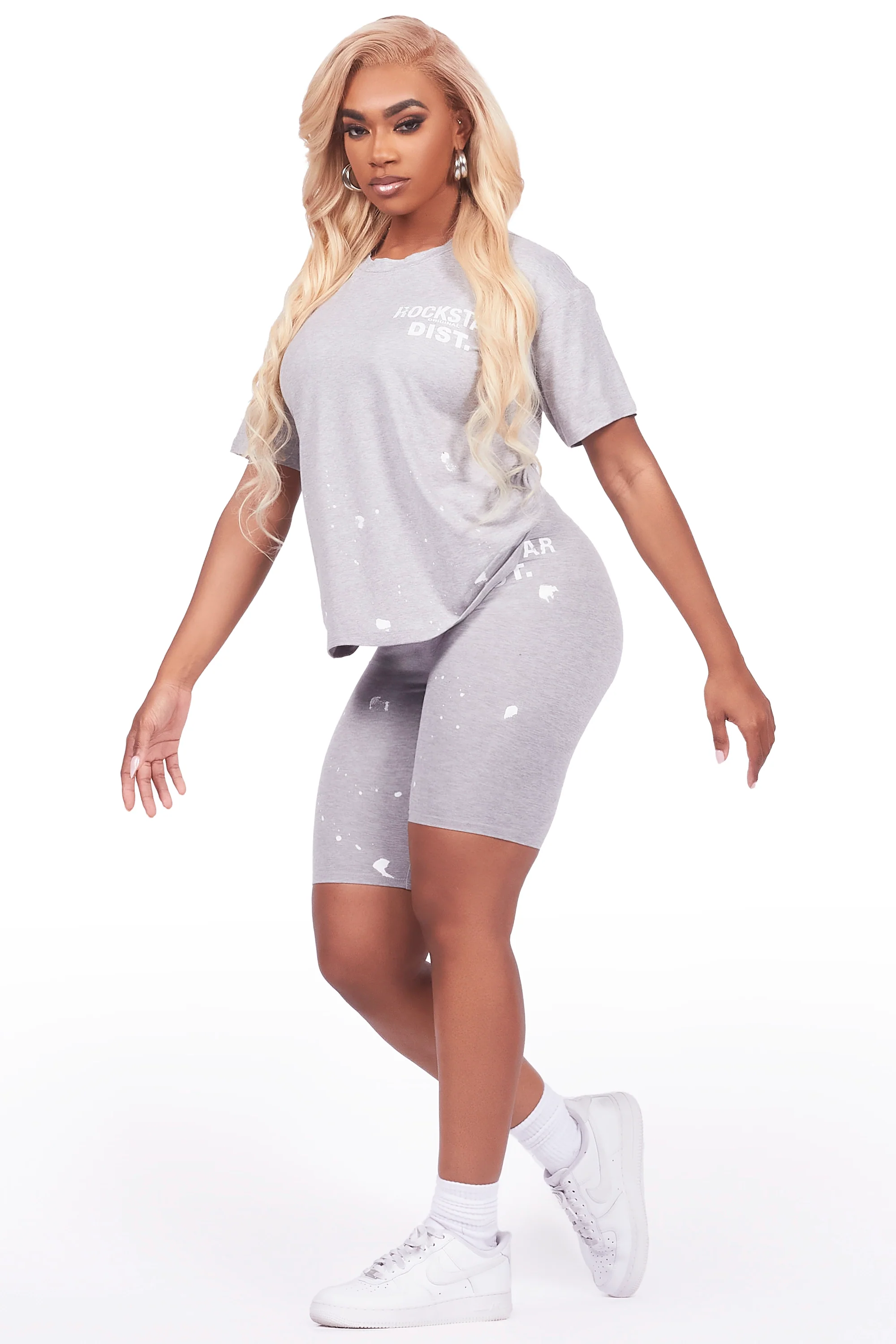 Kiah Heather Grey T-Shirt Bike Short Set - Image 5