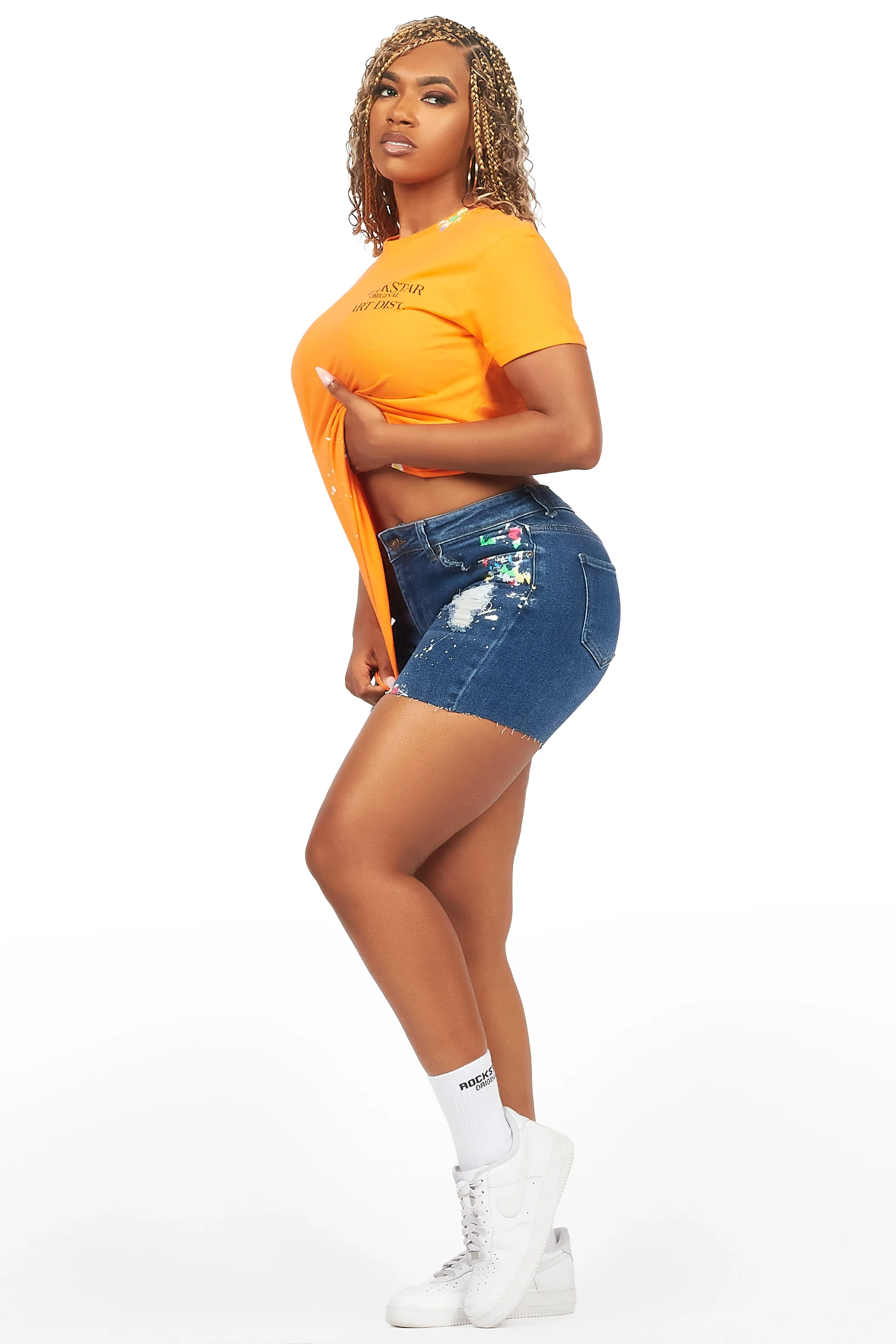 Deshina Orange/Blue Denim Short Set - Image 3