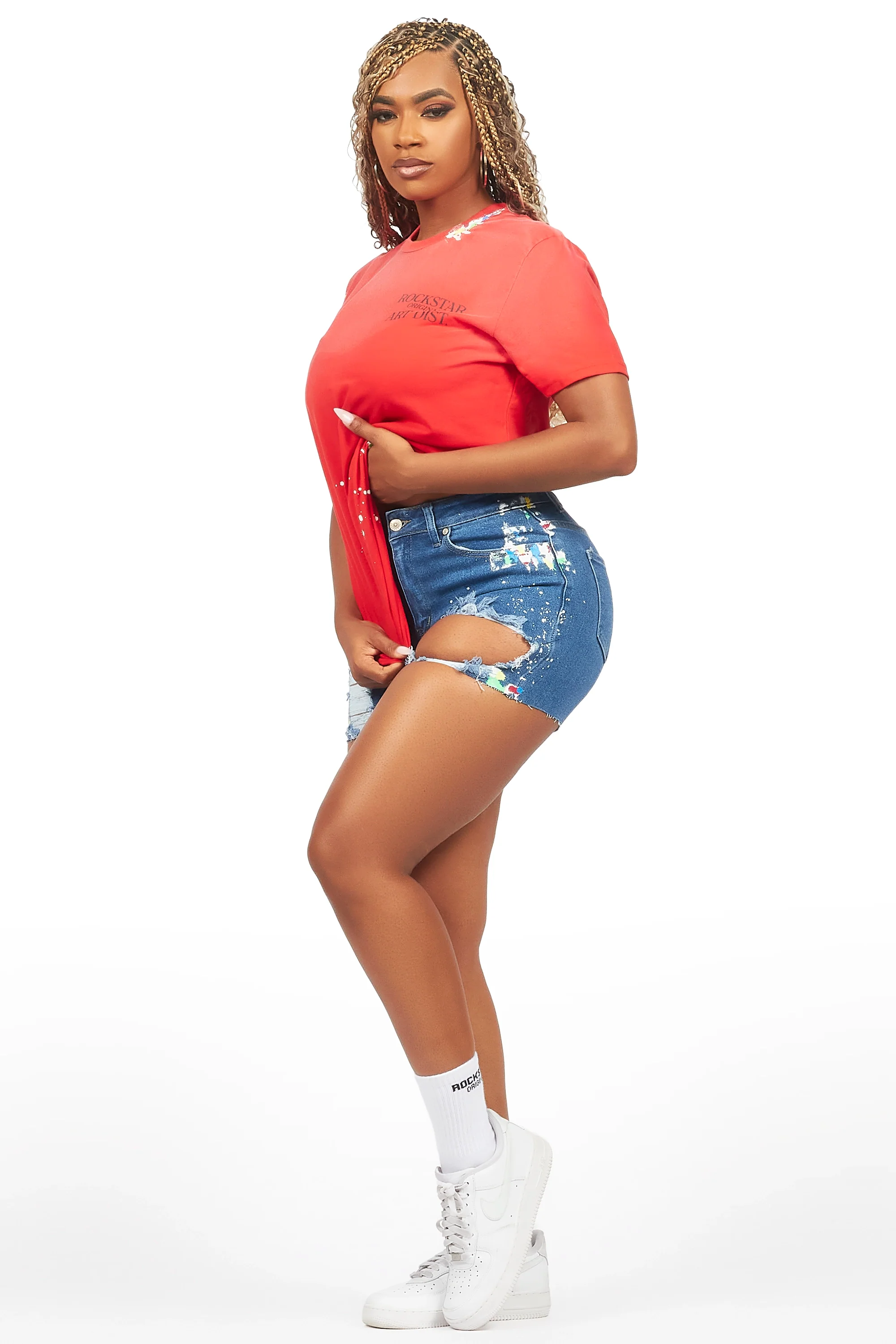 Lathoya Red/Blue Denim Short Set - Image 3