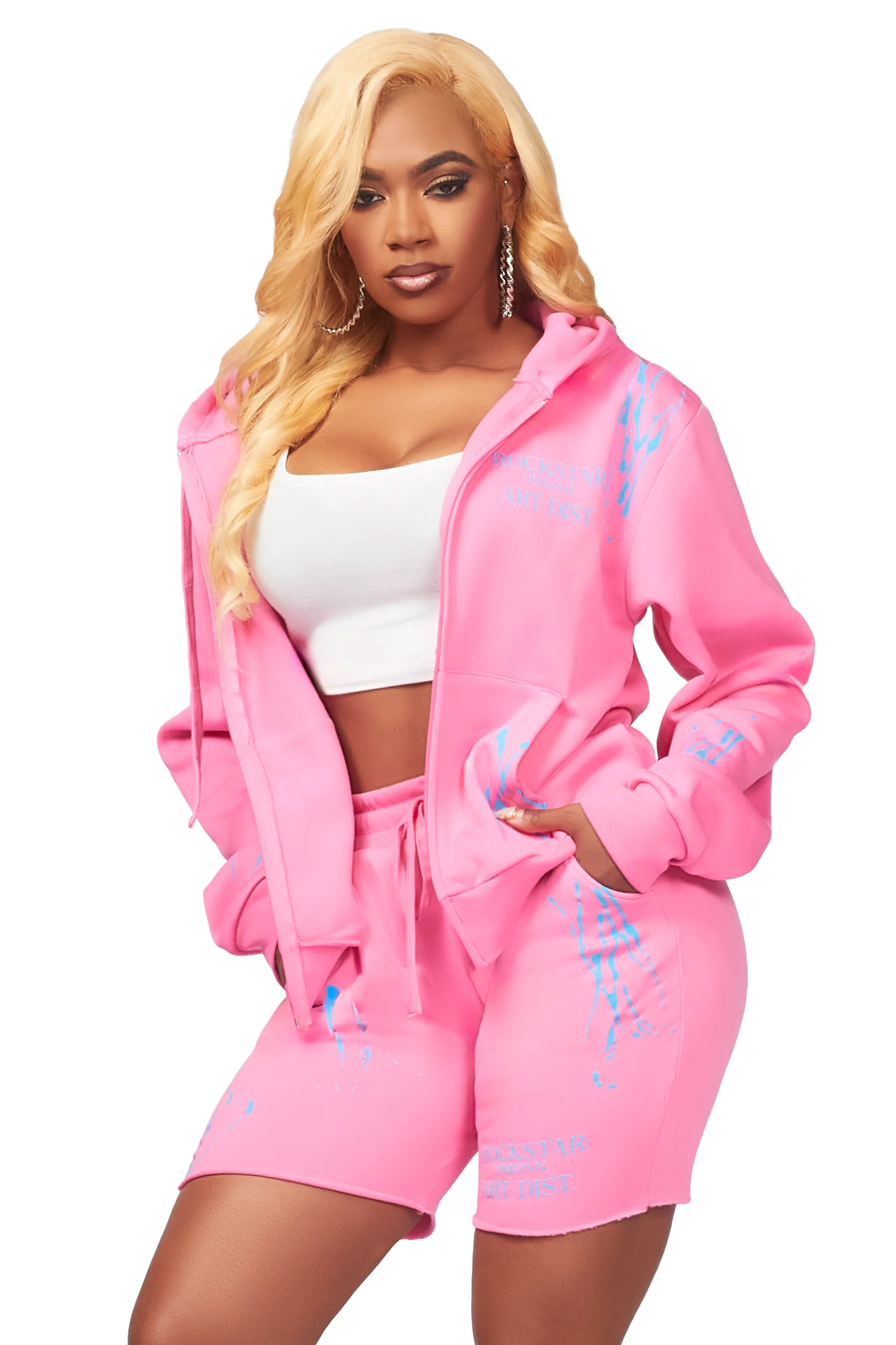Destinee Bubblegum Pink Zip Up Short Set - Image 7
