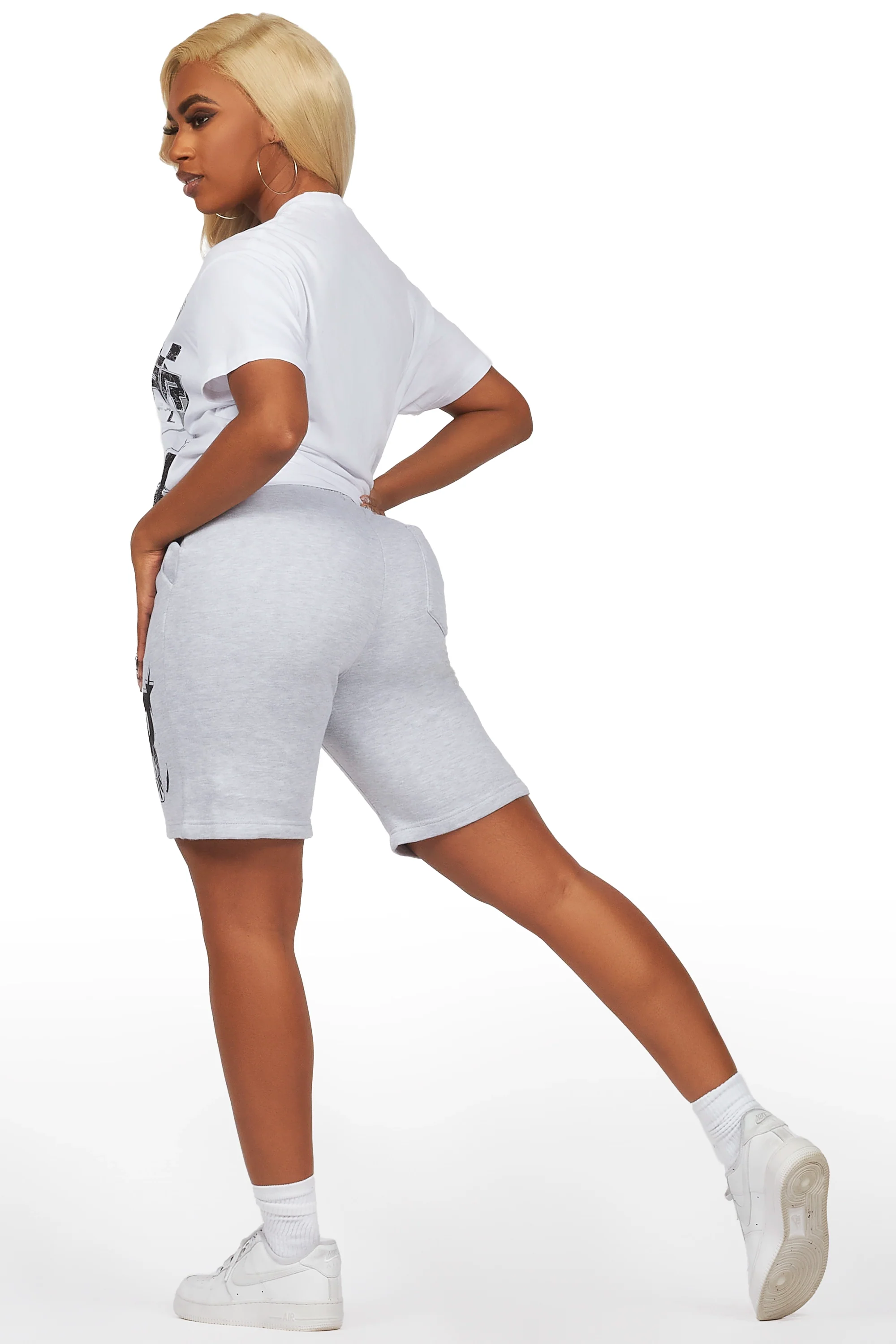 Esha White/Grey T-Shirt Short Set - Image 7