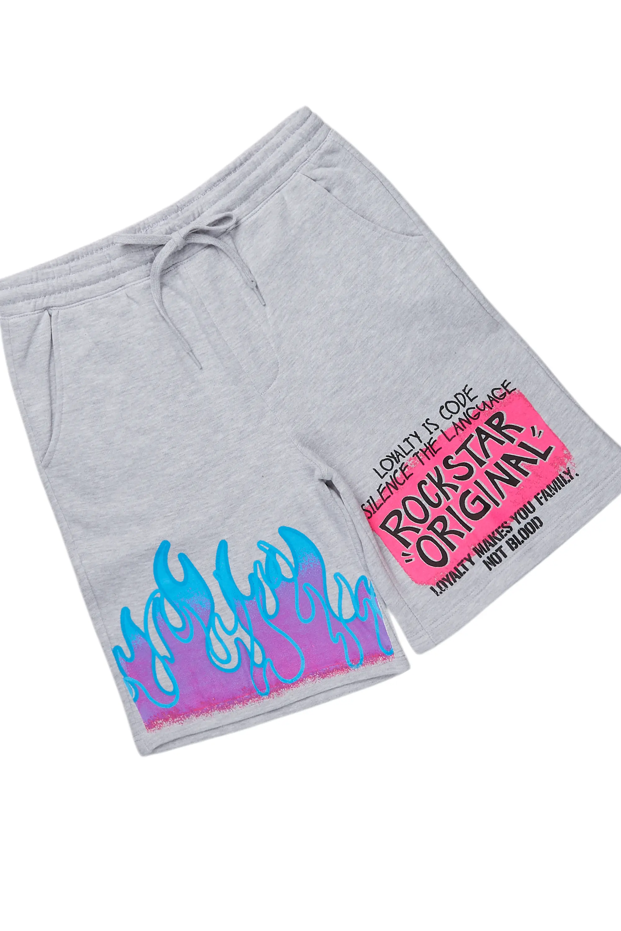 Beno White/Grey Long Sleeve T-Shirt Short Set - Image 3