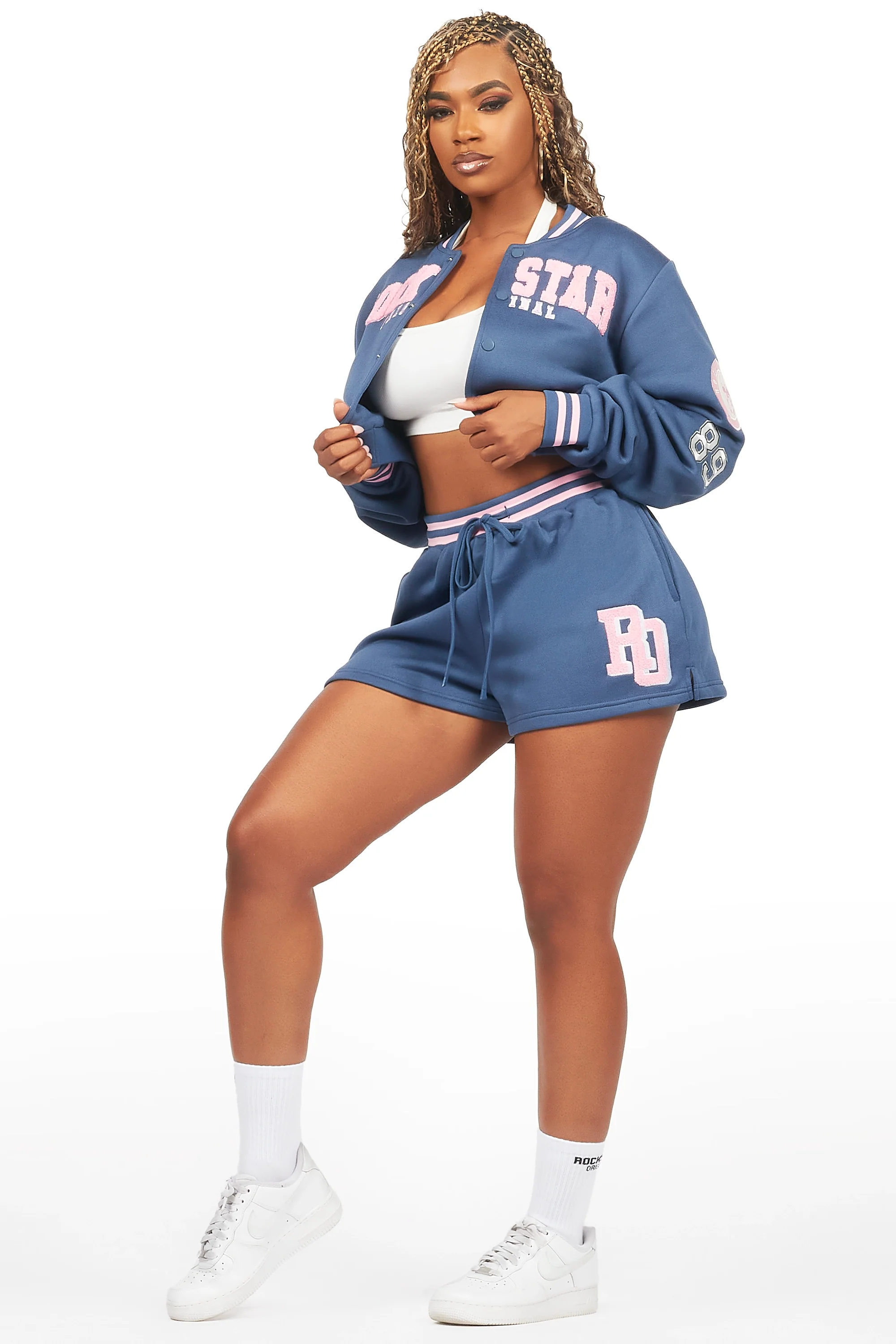 Esmeralda Navy Varsity Short Set - Image 6