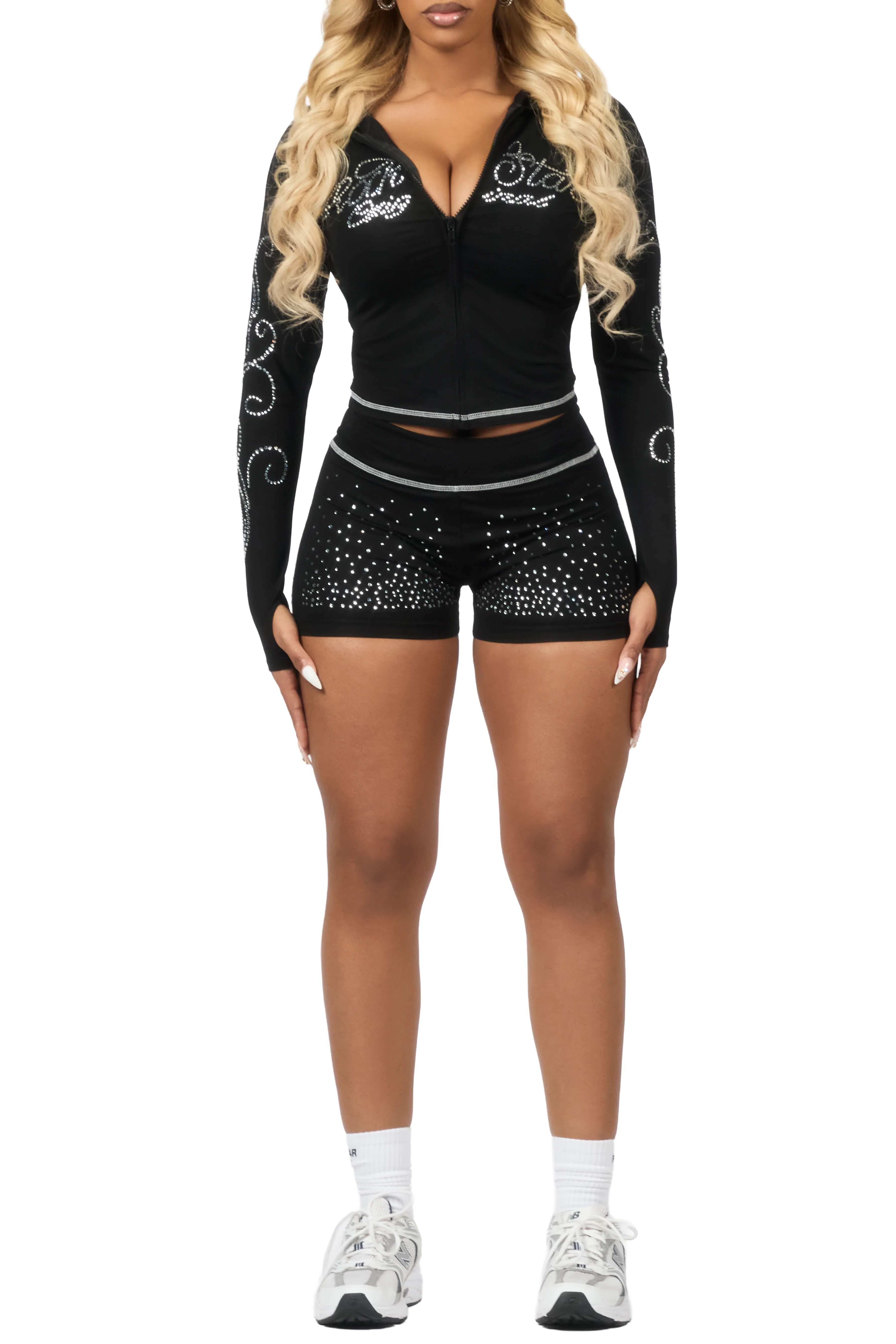 Joella Black Rhinestone Short Set - Image 11