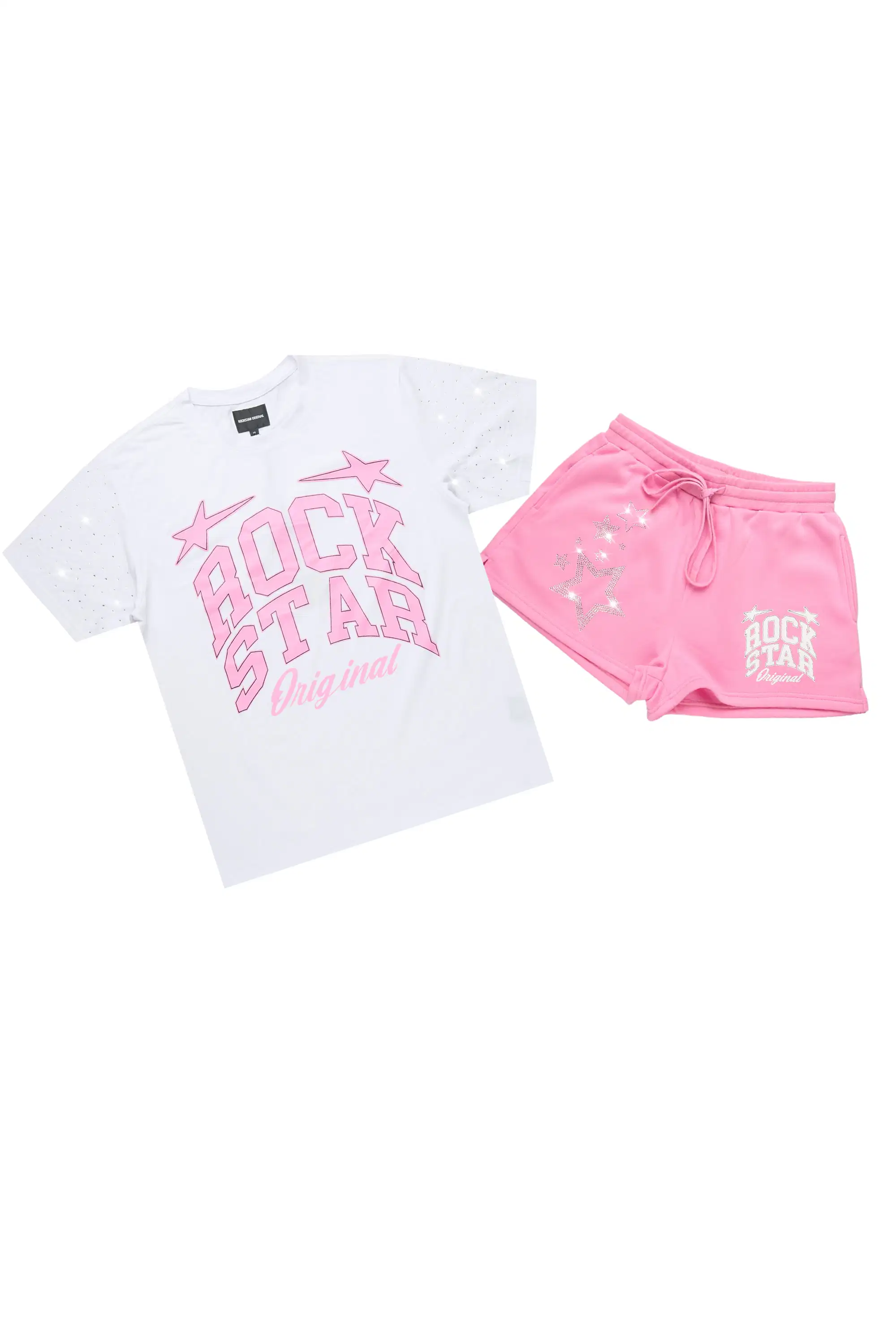 Flaveya White/Pink Rhinestone T-Shirt Short Set - Image 2