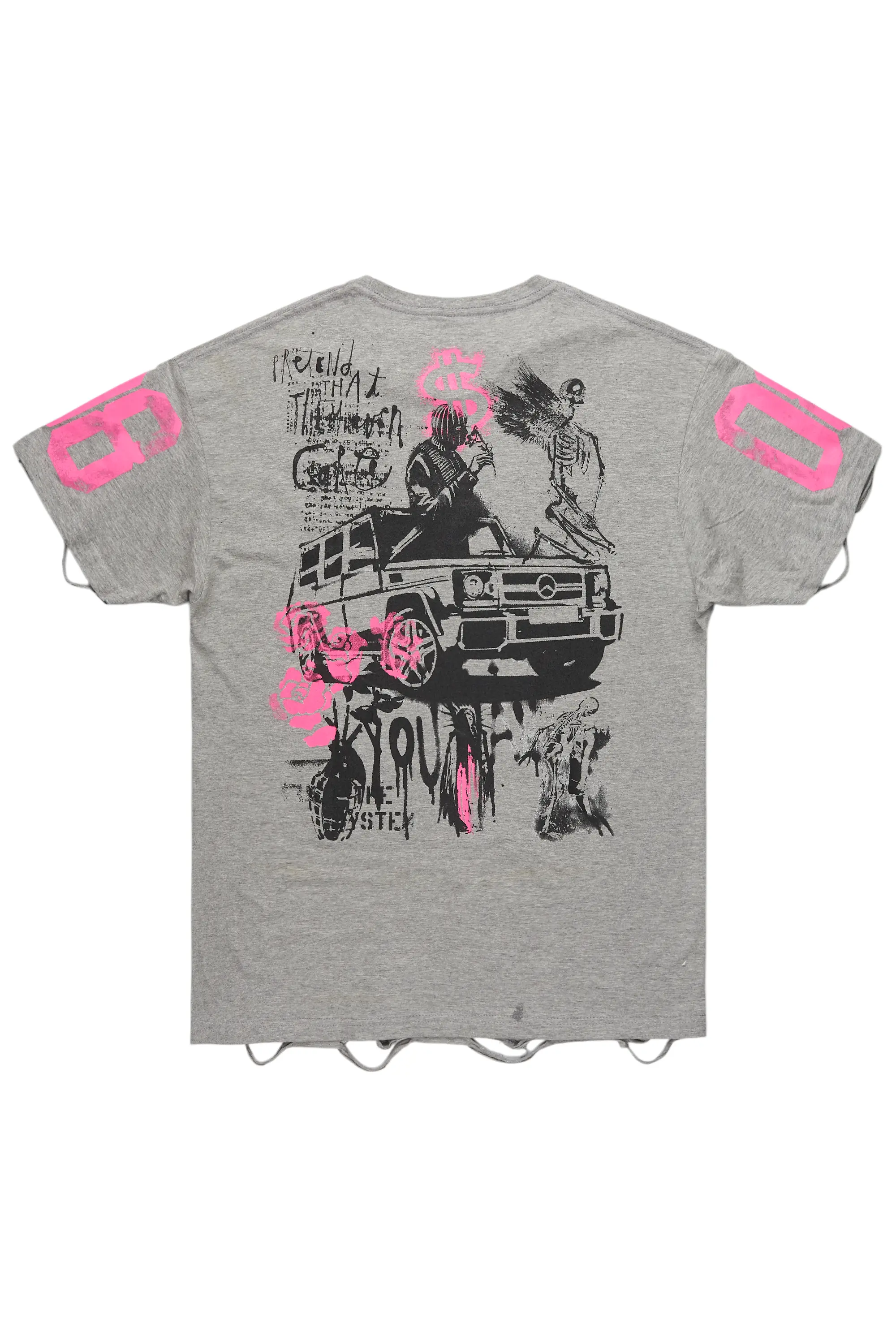 Kammile Grey/Pink Oversized T-Shirt - Image 3