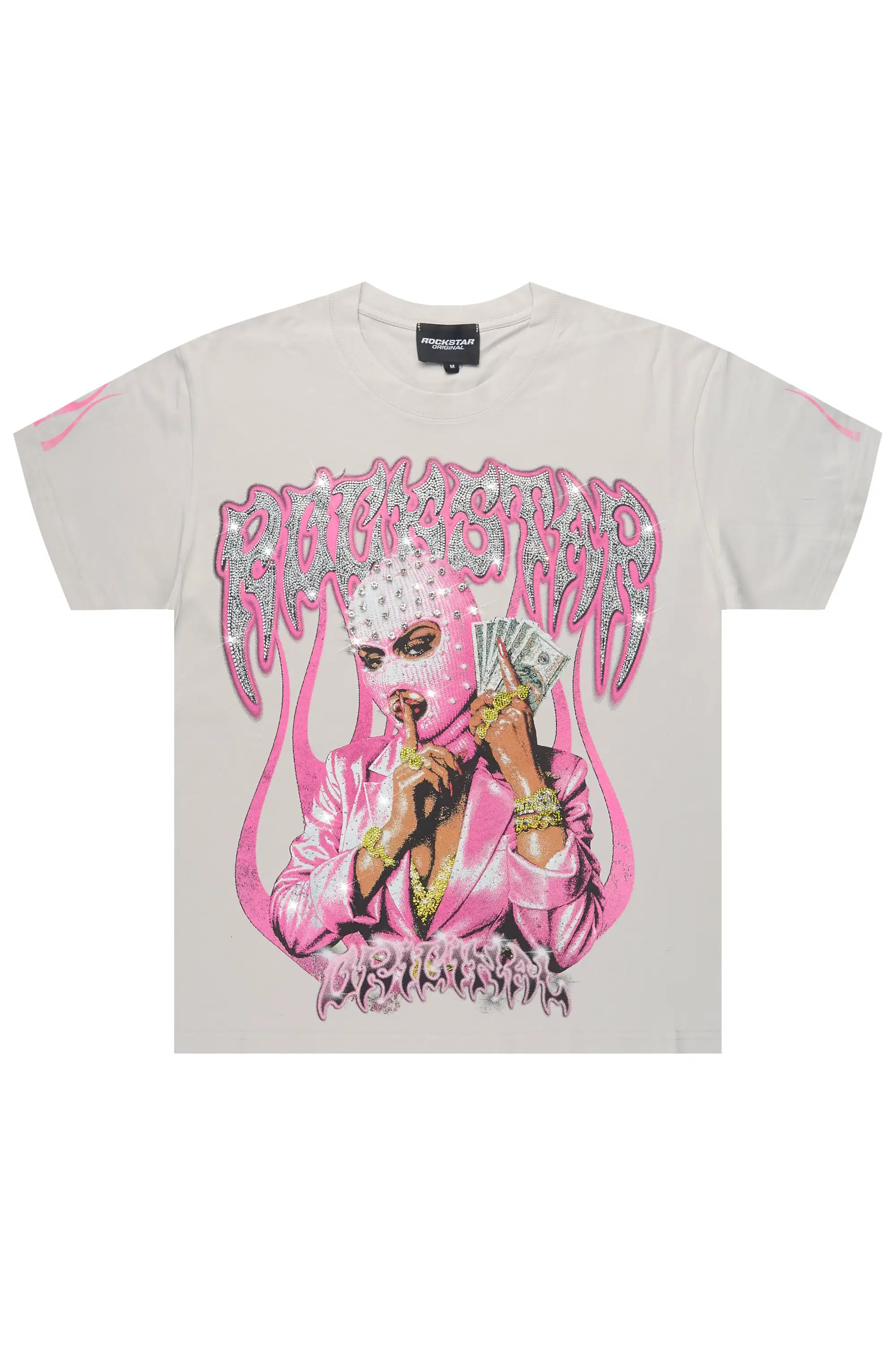 Kookie Grey Rhinestone Short Sleeve Tee Shirt - Image 3