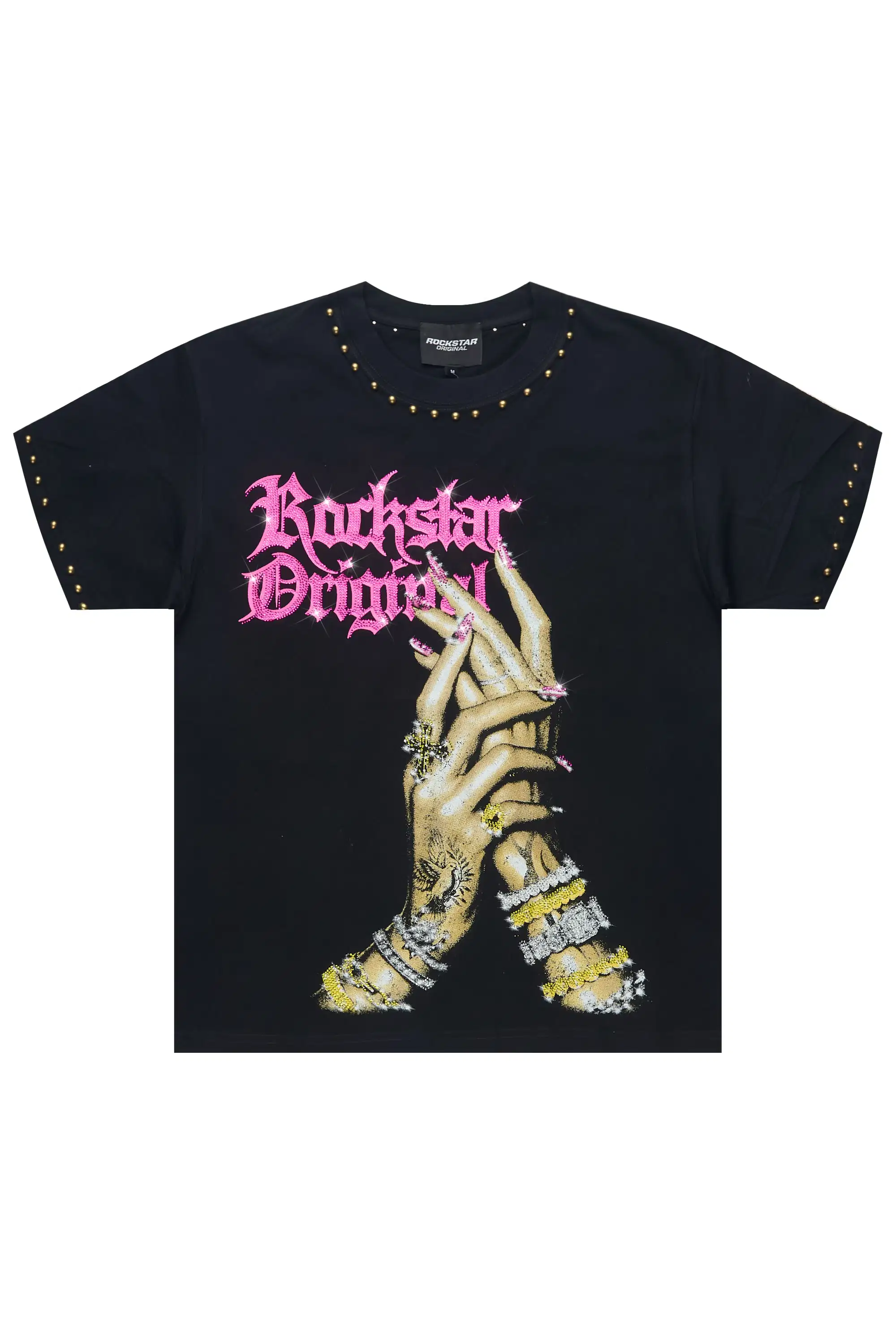 Heavenly Black Rhinestone Short Sleeve Tee Shirt - Image 4