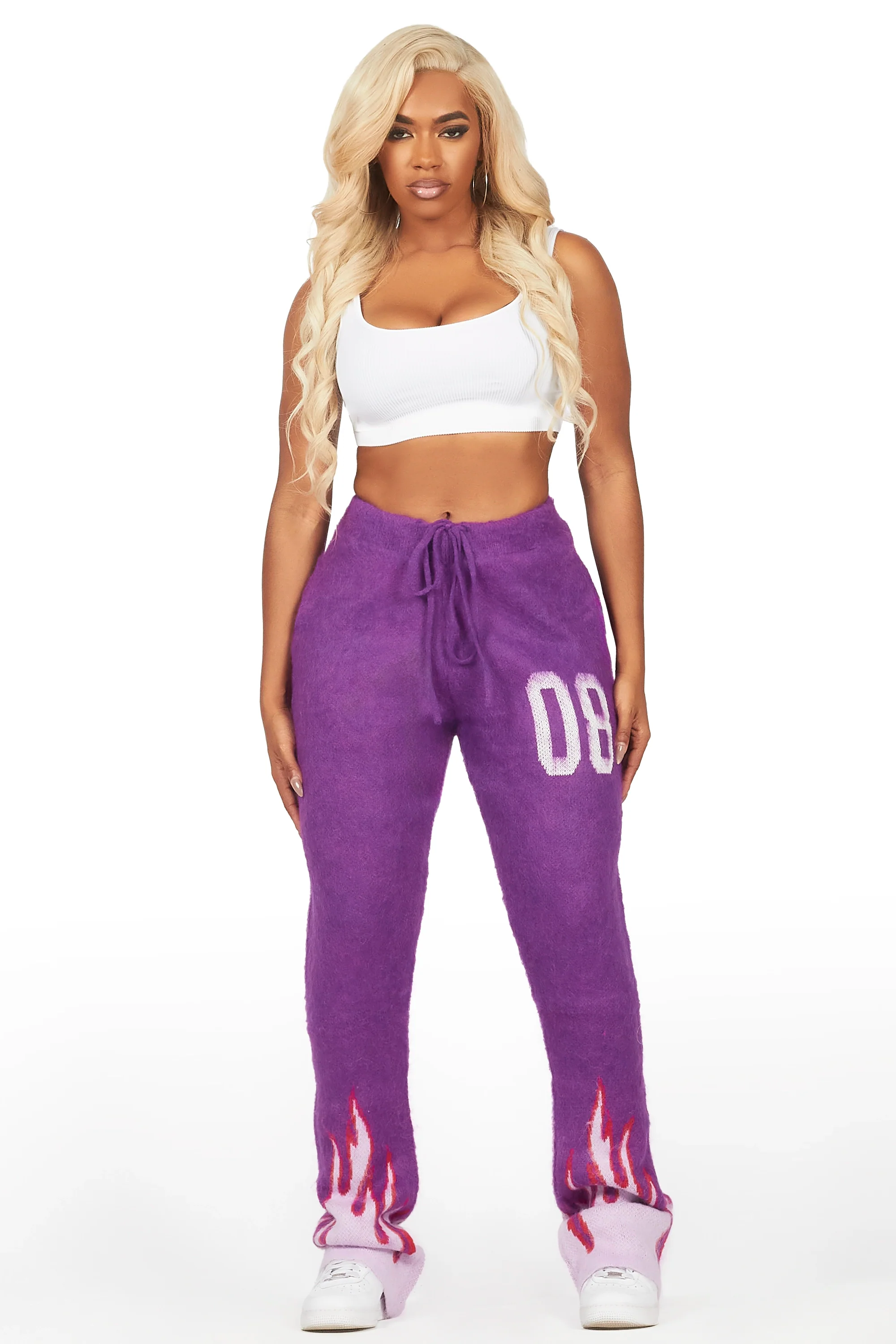 Della Purple Mohair Stacked Track Pant - Image 2
