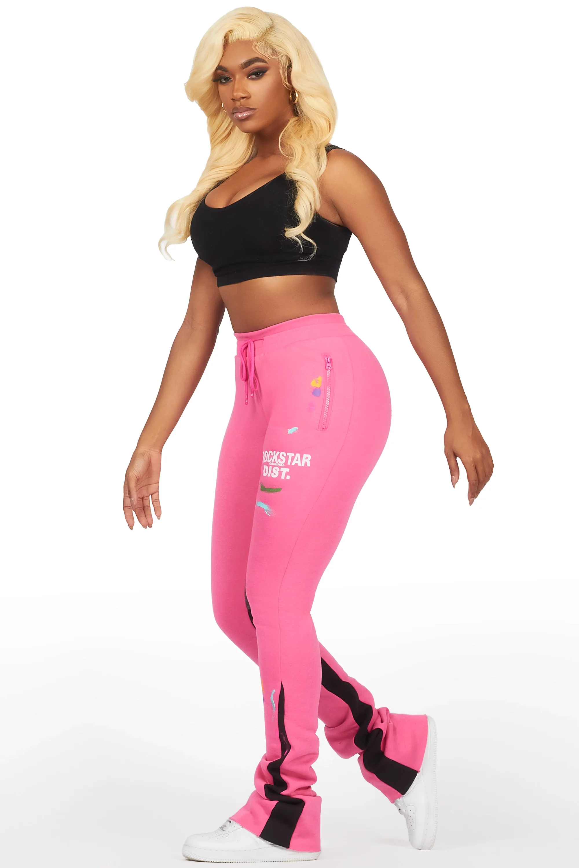 Karenthia Hot Pink Stacked Flare Pant - Image 3