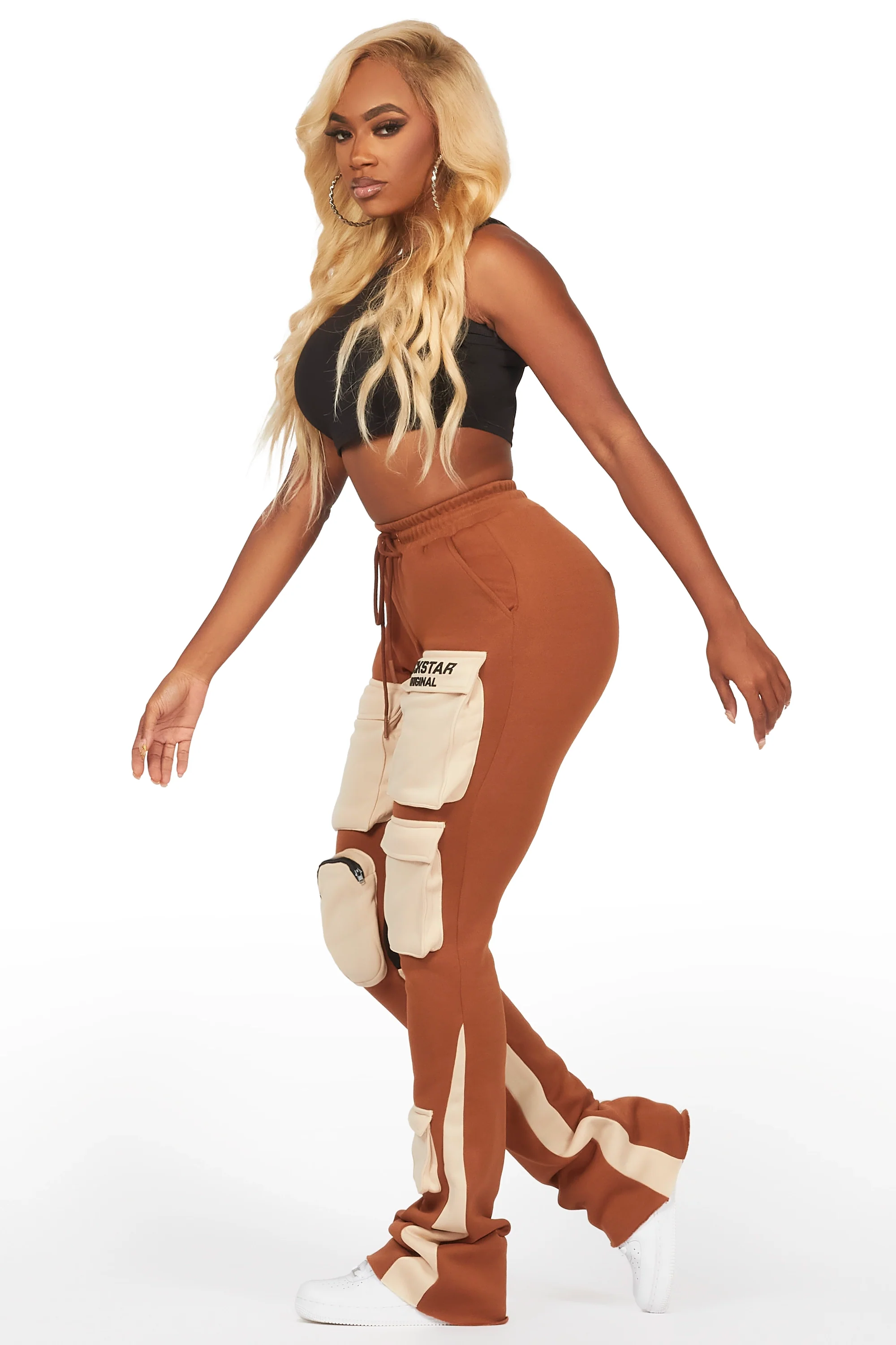 Norika Brown Stacked Track Pant - Image 4