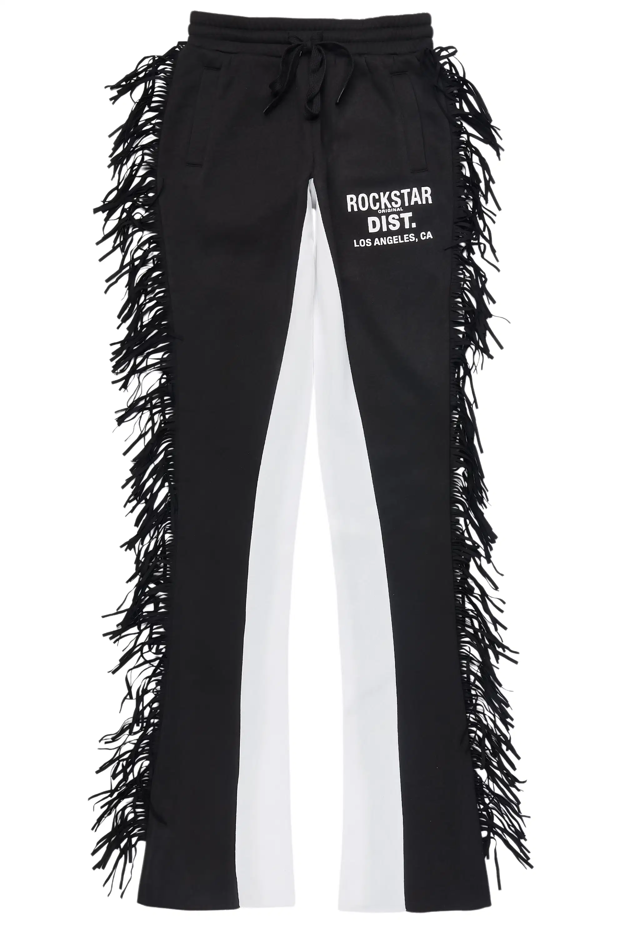 Kendra Black Fringe Stacked Flare Track Pant - Image 2